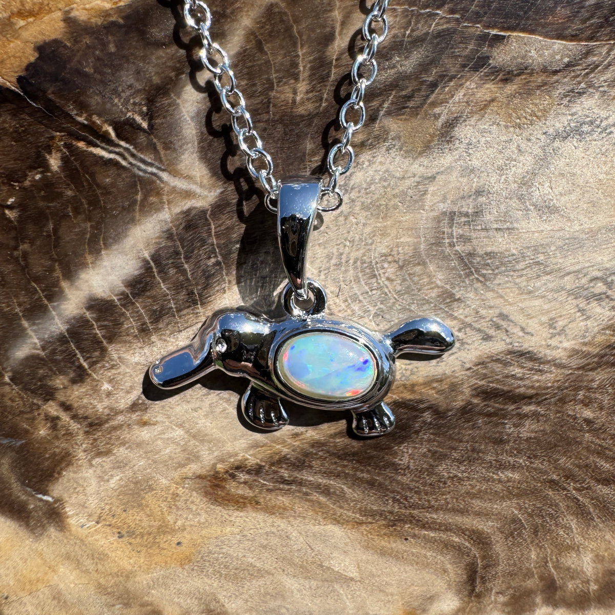 0.3ct Coober Pedy Opal Platypus Pendant Necklace ~ 'Tarra Bulga Greens' | 925 Sterling Silver | Solid Australian Opal