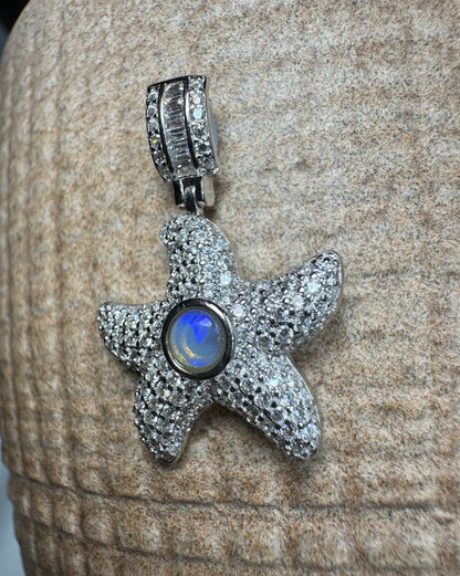 'Celestial Dreams' ~ Handcrafted 0.4ct Solid Lightning Ridge Opal and Cubic Zirconia Sterling Silver Star Pendant