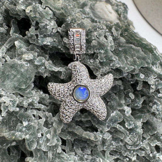 'Celestial Dreams' ~ Handcrafted 0.4ct Solid Lightning Ridge Opal and Cubic Zirconia Sterling Silver Star Pendant