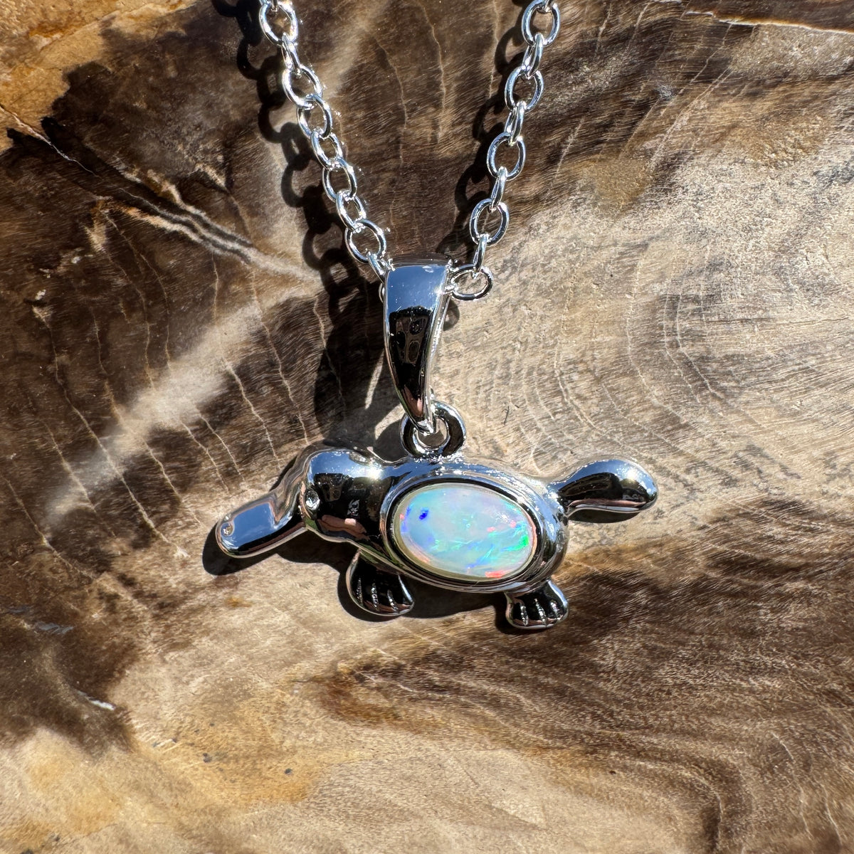 0.3ct Coober Pedy Opal Platypus Pendant Necklace ~ 'Tarra Bulga Greens' | 925 Sterling Silver | Solid Australian Opal