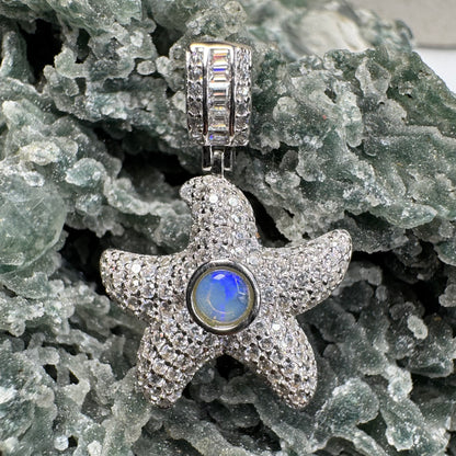 'Celestial Dreams' ~ Handcrafted 0.4ct Solid Lightning Ridge Opal and Cubic Zirconia Sterling Silver Star Pendant