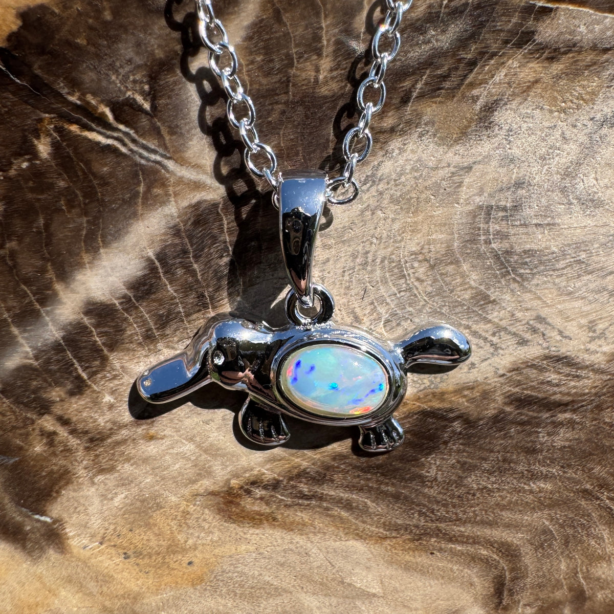 0.3ct Coober Pedy Opal Platypus Pendant Necklace ~ 'Tarra Bulga Greens' | 925 Sterling Silver | Solid Australian Opal