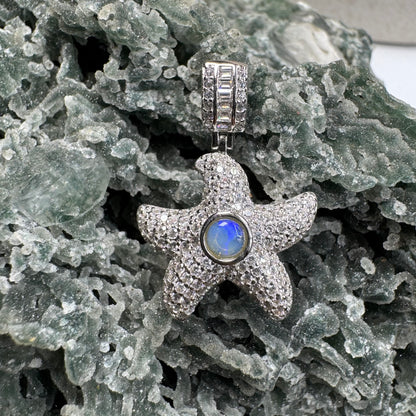 'Celestial Dreams' ~ Handcrafted 0.4ct Solid Lightning Ridge Opal and Cubic Zirconia Sterling Silver Star Pendant