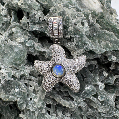 'Celestial Dreams' ~ Handcrafted 0.4ct Solid Lightning Ridge Opal and Cubic Zirconia Sterling Silver Star Pendant