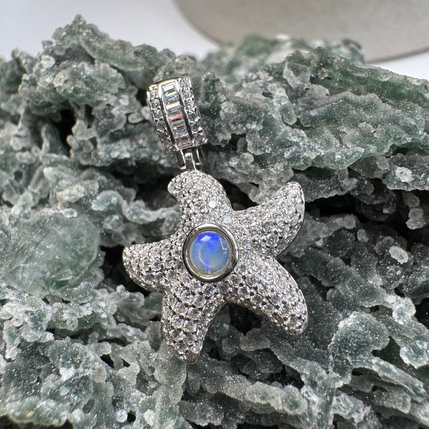 'Celestial Dreams' ~ Handcrafted 0.4ct Solid Lightning Ridge Opal and Cubic Zirconia Sterling Silver Star Pendant