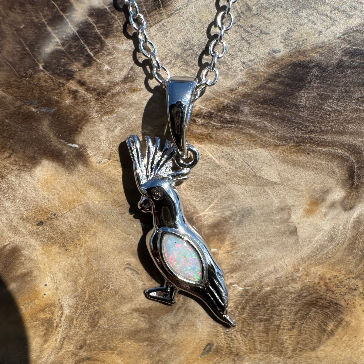 0.3ct Coober Pedy Opal Cockatoo Pendant Necklace ~ 'Cockatoo Island Glow' | 925 Sterling Silver | Solid Australian Opal