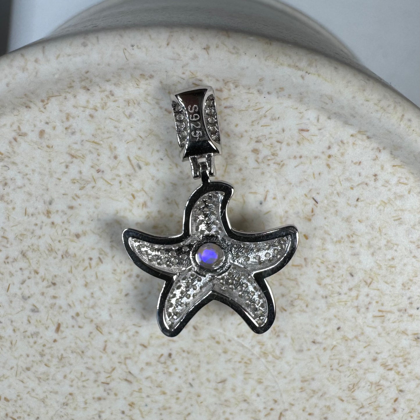 'Celestial Dreams' ~ Handcrafted 0.4ct Solid Lightning Ridge Opal and Cubic Zirconia Sterling Silver Star Pendant