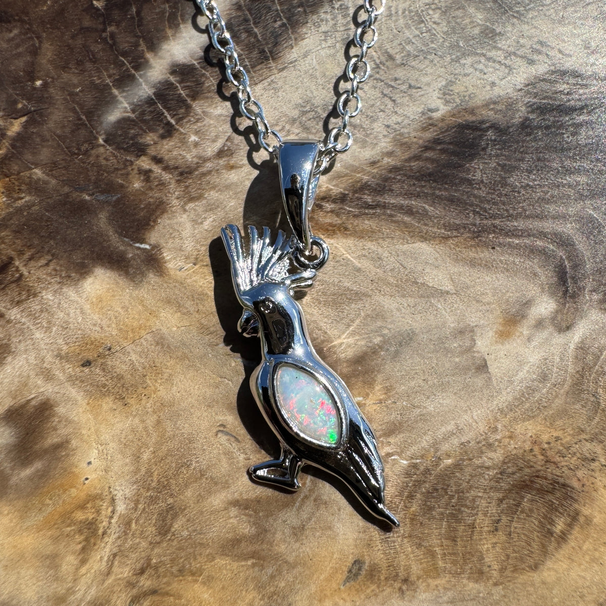 0.3ct Coober Pedy Opal Cockatoo Pendant Necklace ~ 'Cockatoo Island Glow' | 925 Sterling Silver | Solid Australian Opal
