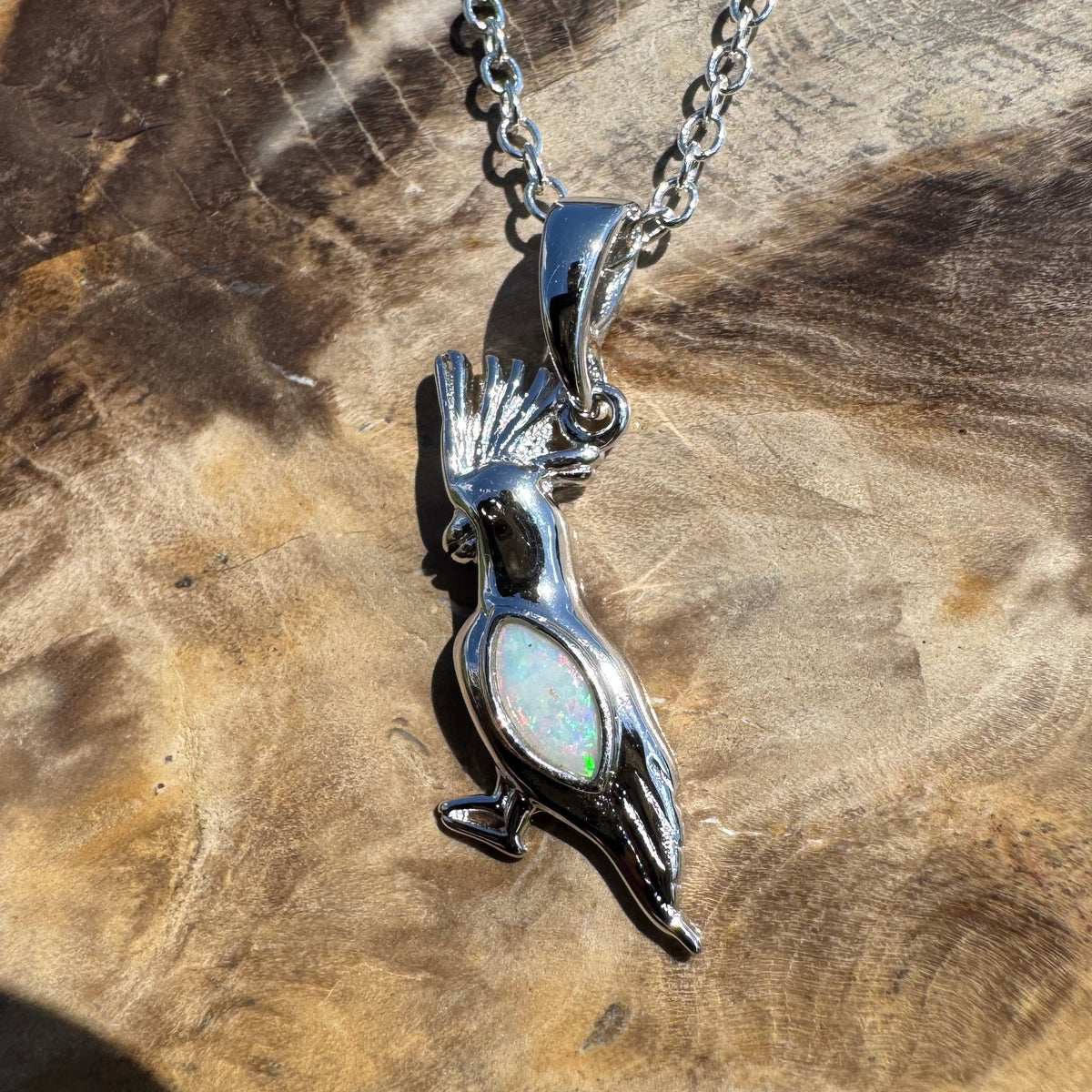 0.3ct Coober Pedy Opal Cockatoo Pendant Necklace ~ 'Cockatoo Island Glow' | 925 Sterling Silver | Solid Australian Opal