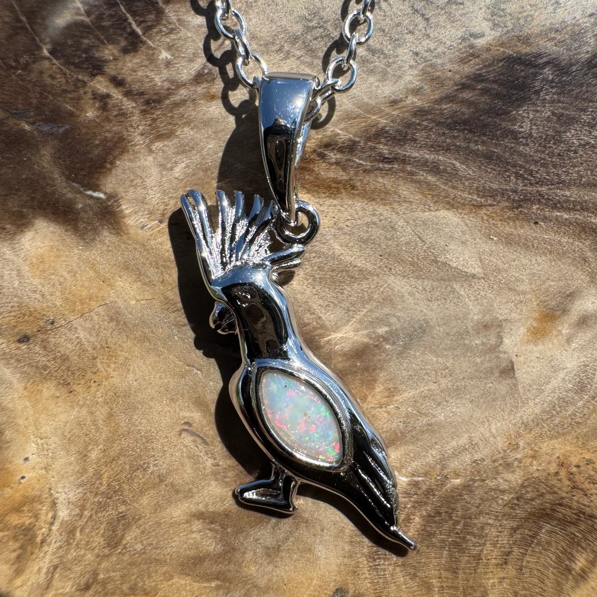 0.3ct Coober Pedy Opal Cockatoo Pendant Necklace ~ 'Cockatoo Island Glow' | 925 Sterling Silver | Solid Australian Opal