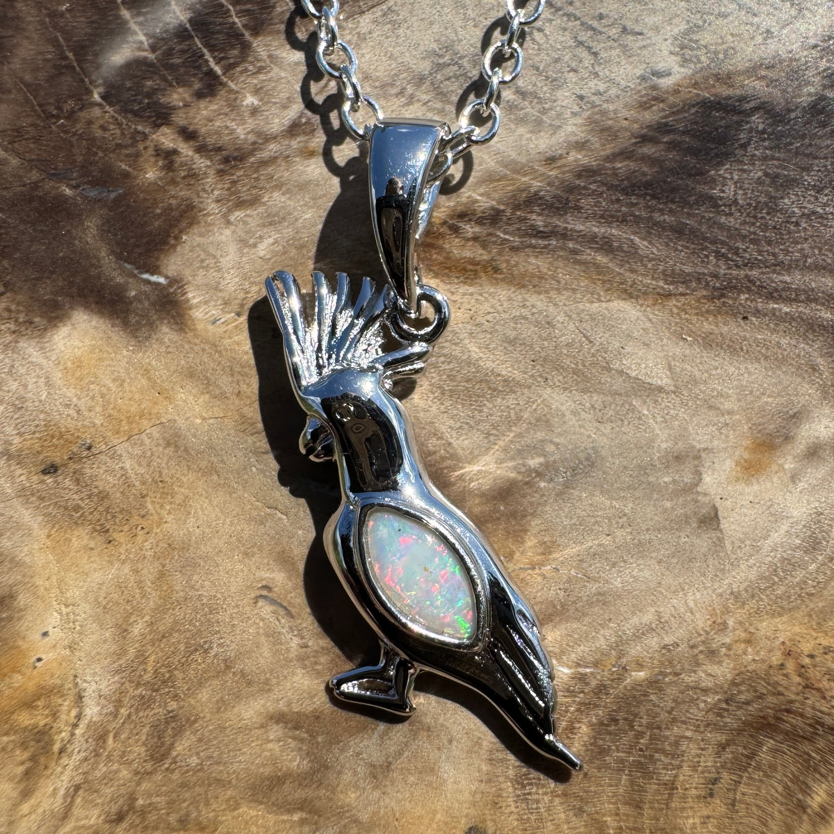 0.3ct Coober Pedy Opal Cockatoo Pendant Necklace ~ 'Cockatoo Island Glow' | 925 Sterling Silver | Solid Australian Opal