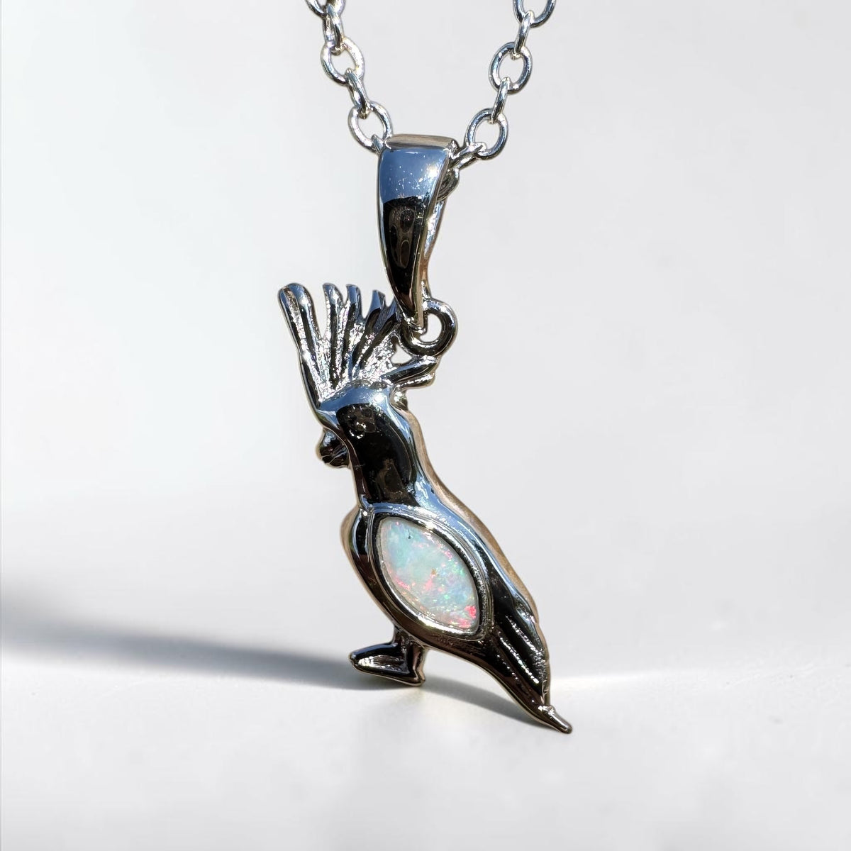 0.3ct Coober Pedy Opal Cockatoo Pendant Necklace ~ 'Cockatoo Island Glow' | 925 Sterling Silver | Solid Australian Opal