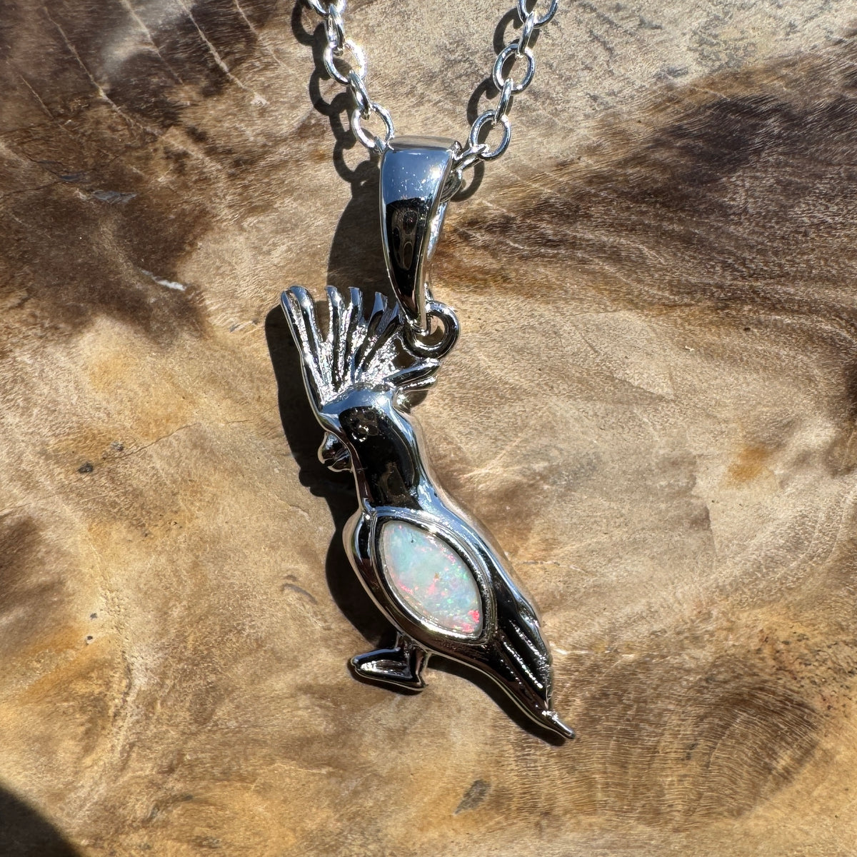 0.3ct Coober Pedy Opal Cockatoo Pendant Necklace ~ 'Cockatoo Island Glow' | 925 Sterling Silver | Solid Australian Opal