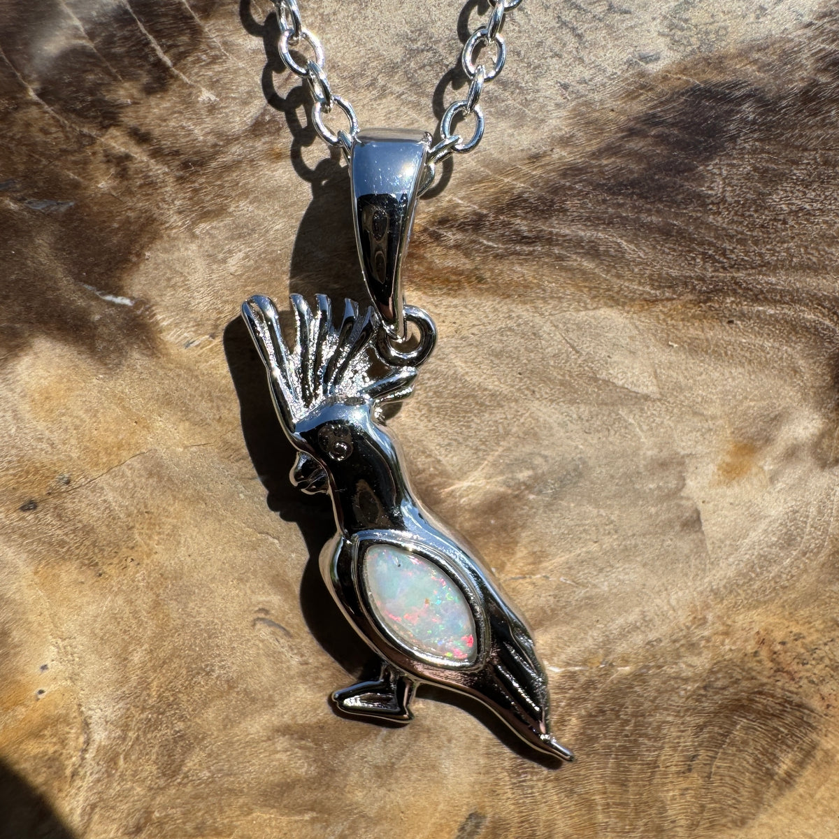 0.3ct Coober Pedy Opal Cockatoo Pendant Necklace ~ 'Cockatoo Island Glow' | 925 Sterling Silver | Solid Australian Opal