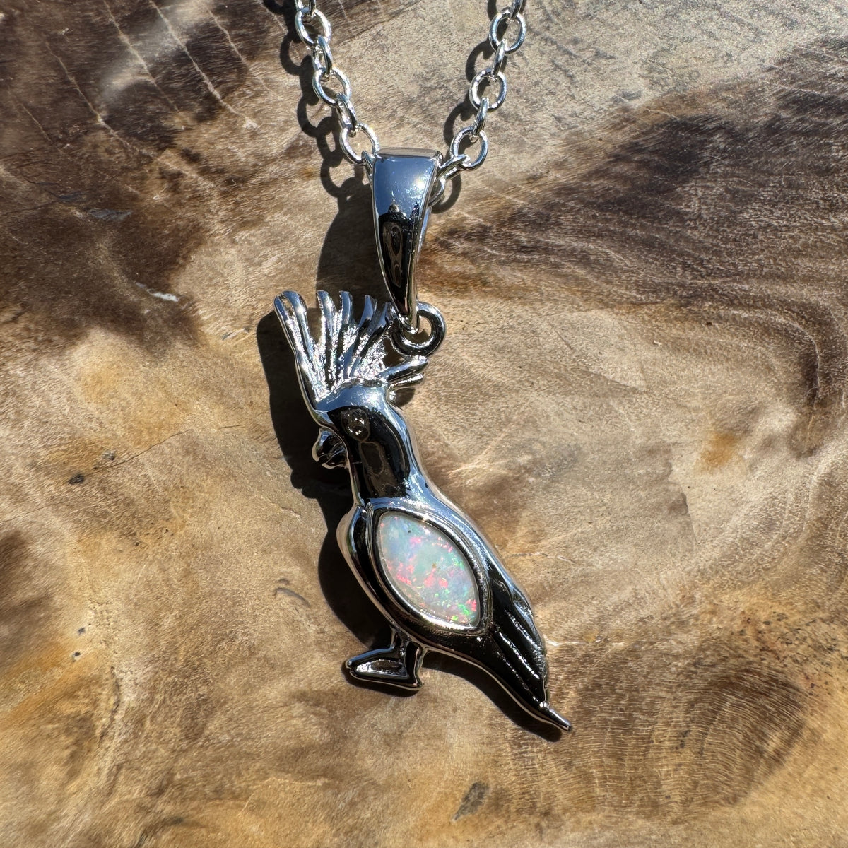 0.3ct Coober Pedy Opal Cockatoo Pendant Necklace ~ 'Cockatoo Island Glow' | 925 Sterling Silver | Solid Australian Opal