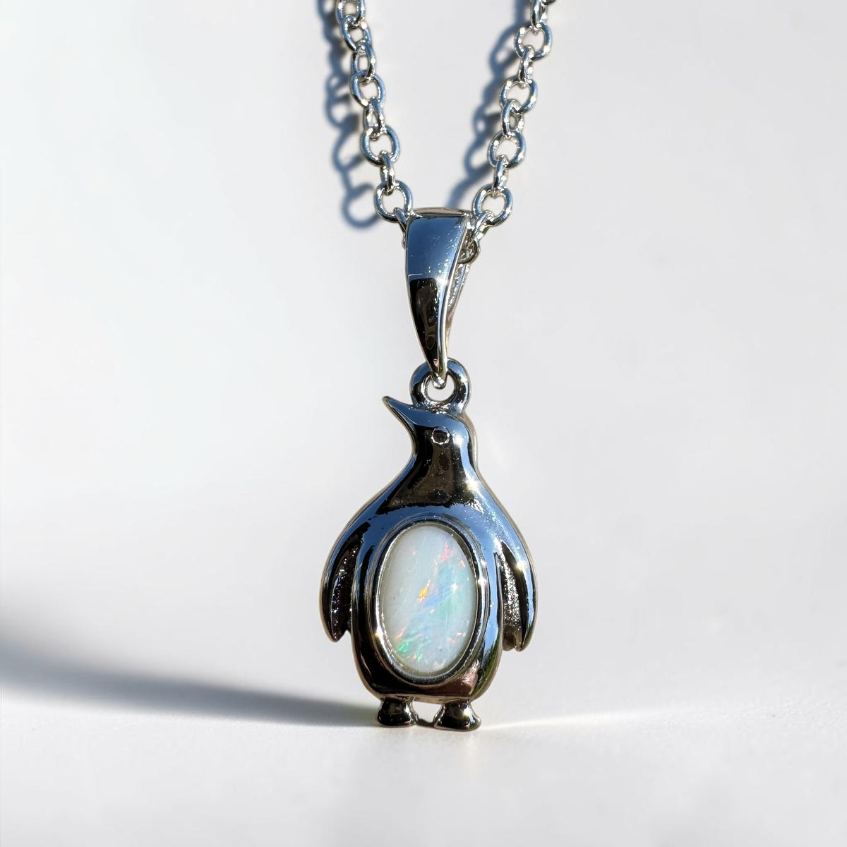 0.3ct Coober Pedy Opal Penguin Pendant Necklace ~ 'St Kilda Pier Glow' | 925 Sterling Silver | Solid Australian Opal