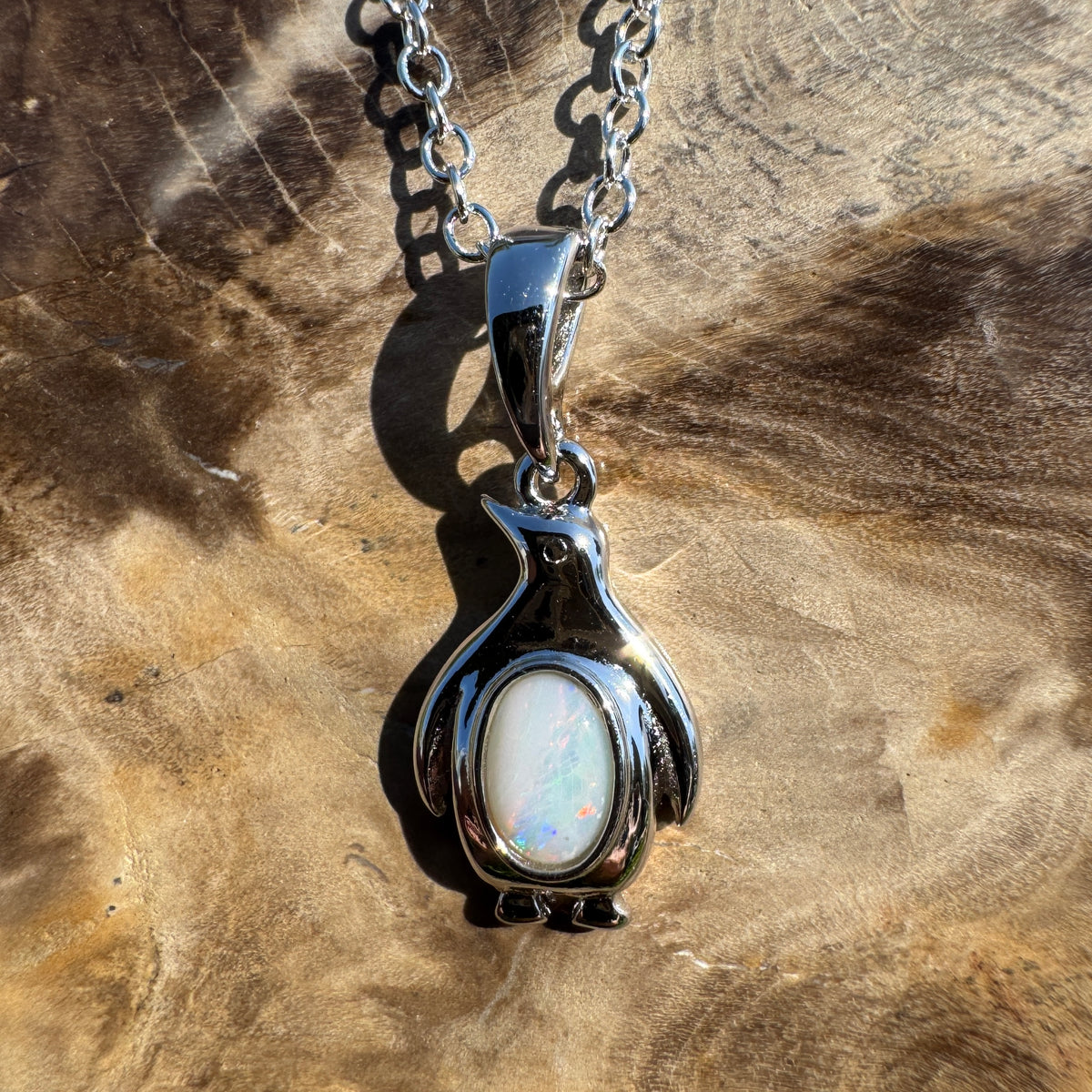 0.3ct Coober Pedy Opal Penguin Pendant Necklace ~ 'St Kilda Pier Glow' | 925 Sterling Silver | Solid Australian Opal