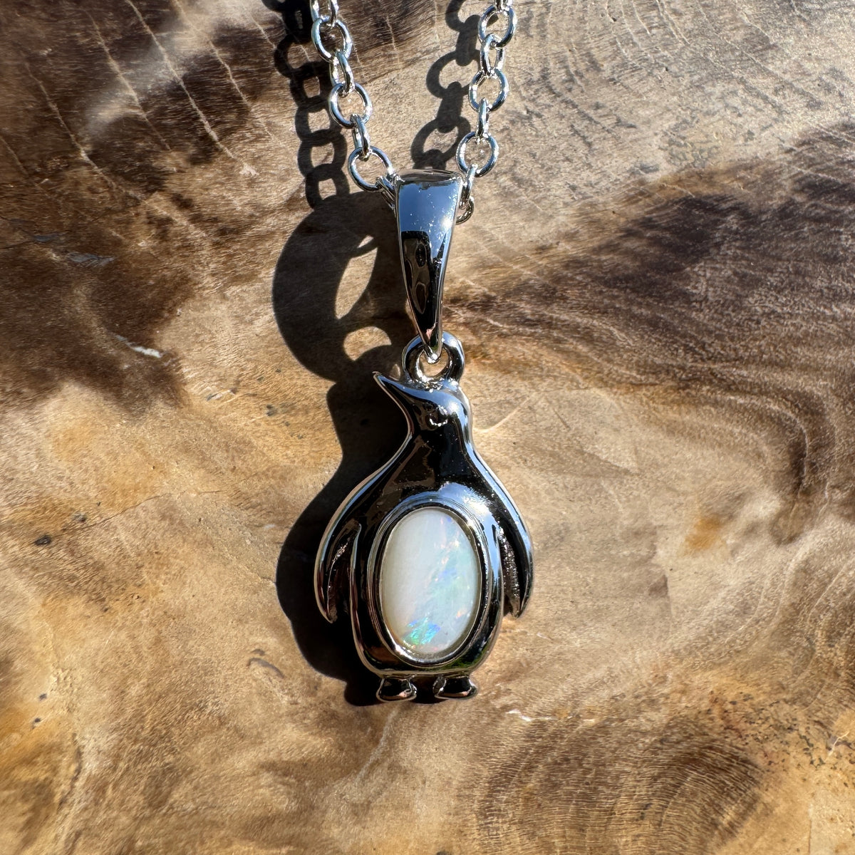 0.3ct Coober Pedy Opal Penguin Pendant Necklace ~ 'St Kilda Pier Glow' | 925 Sterling Silver | Solid Australian Opal