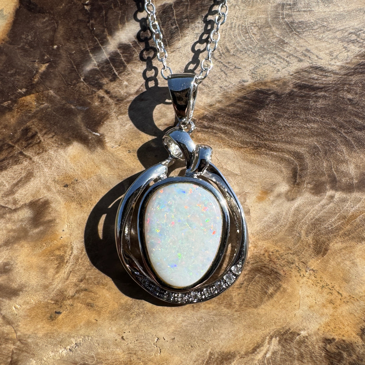 3ct Coober Pedy Opal Pendant Necklace ~ 'Bungonia Firelight' | 925 Sterling Silver | Solid Australian Opal