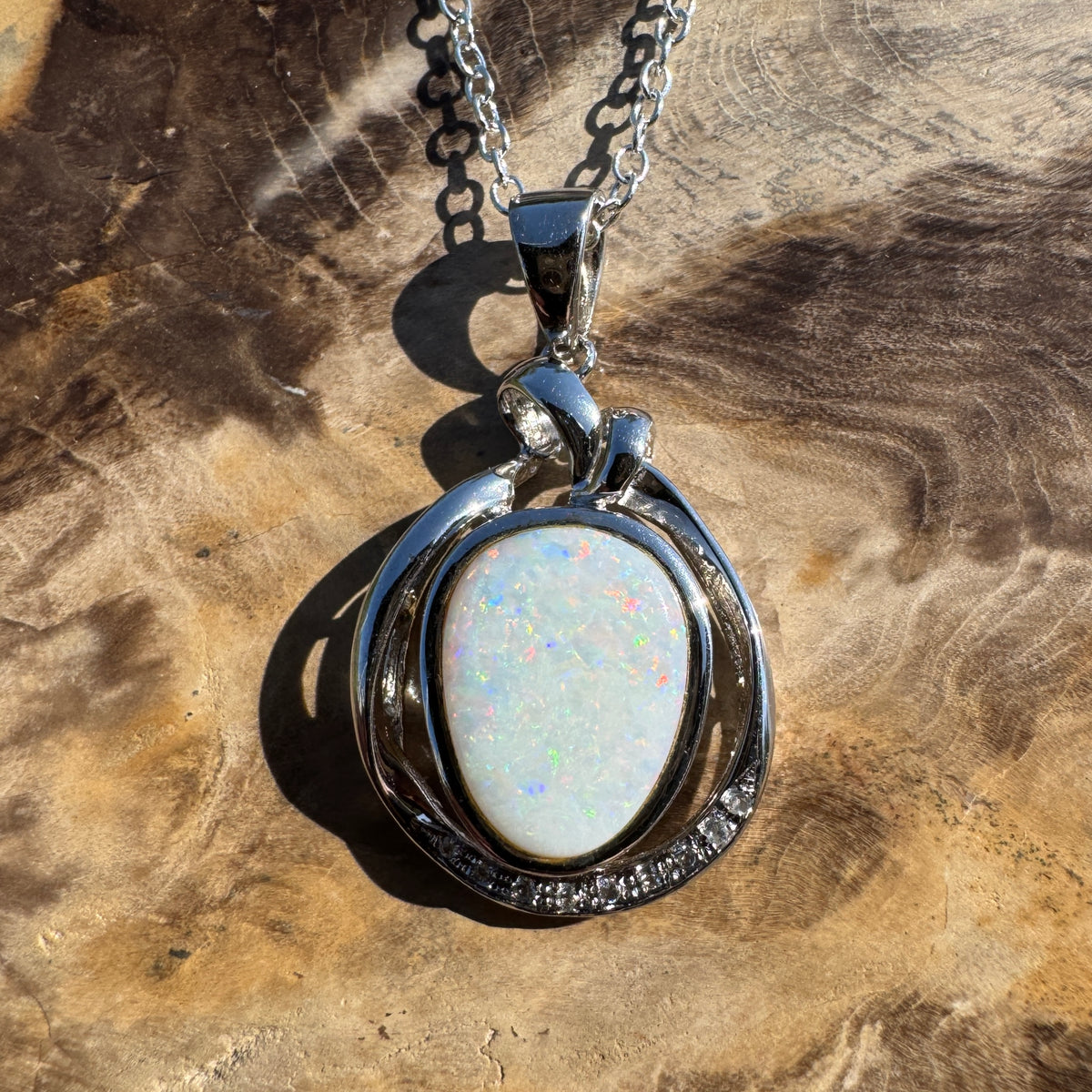 3ct Coober Pedy Opal Pendant Necklace ~ 'Bungonia Firelight' | 925 Sterling Silver | Solid Australian Opal