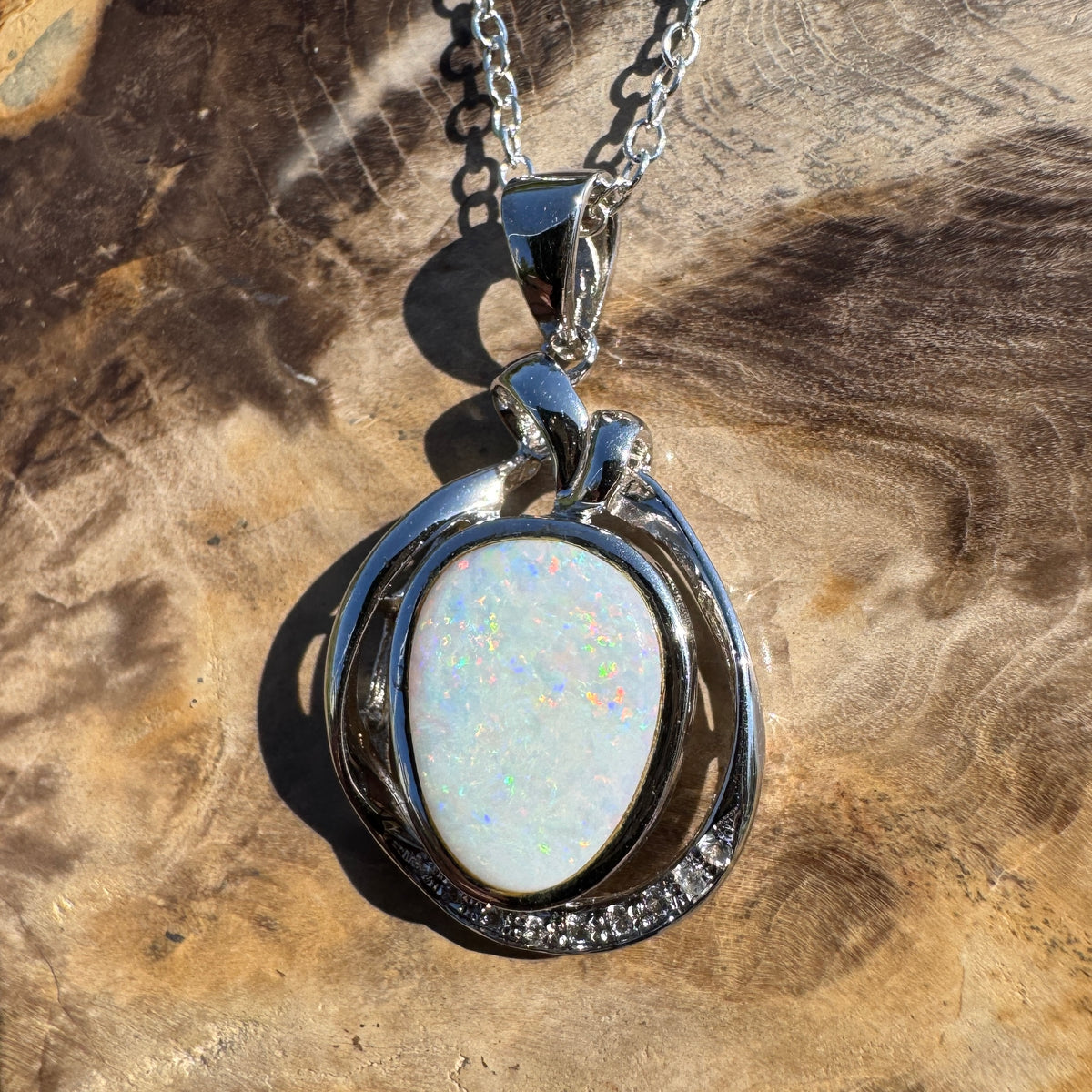 3ct Coober Pedy Opal Pendant Necklace ~ 'Bungonia Firelight' | 925 Sterling Silver | Solid Australian Opal