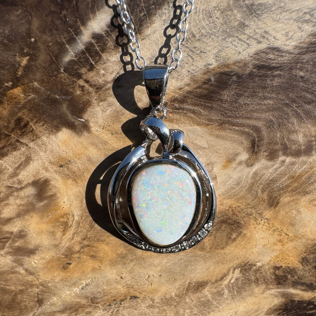 3ct Coober Pedy Opal Pendant Necklace ~ 'Bungonia Firelight' | 925 Sterling Silver | Solid Australian Opal