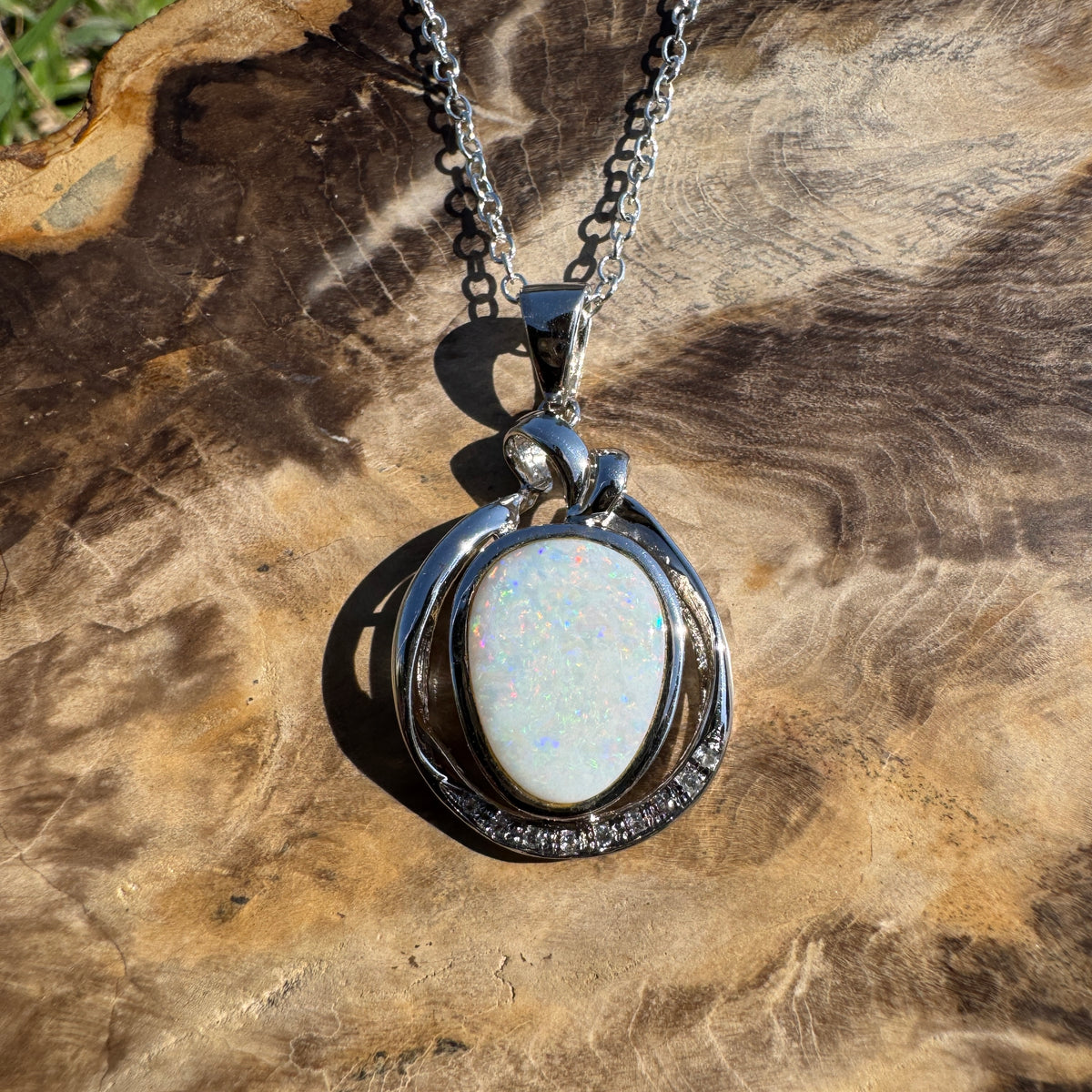 3ct Coober Pedy Opal Pendant Necklace ~ 'Bungonia Firelight' | 925 Sterling Silver | Solid Australian Opal