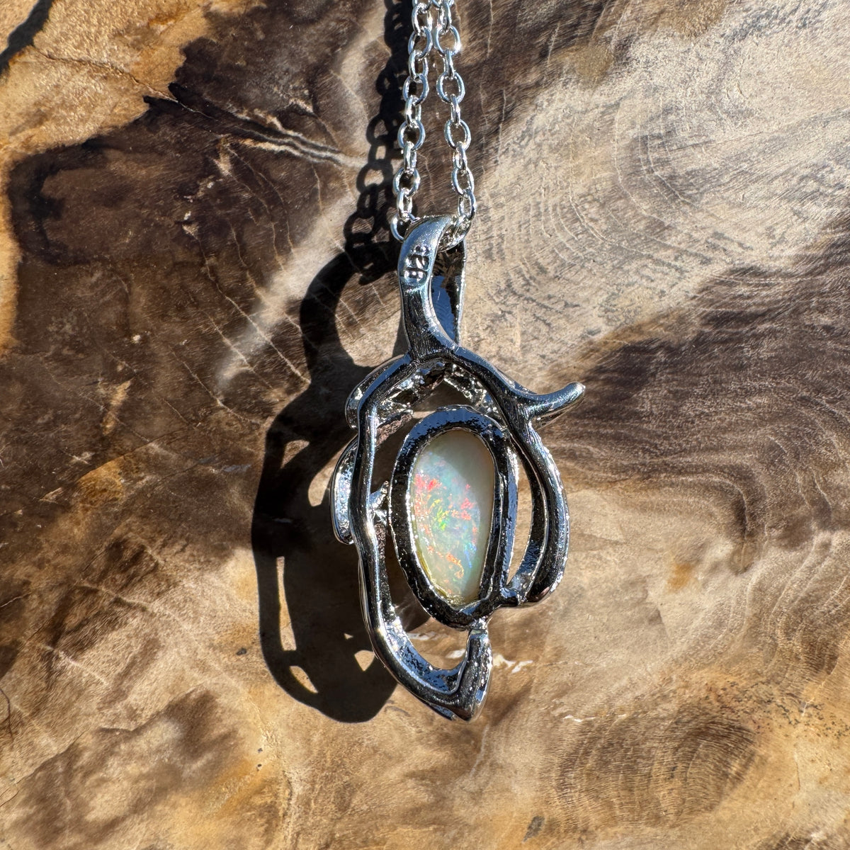 1.7ct Coober Pedy Opal Pendant Necklace ~ 'Pilbara Ember' | 925 Sterling Silver | Solid Australian Opal
