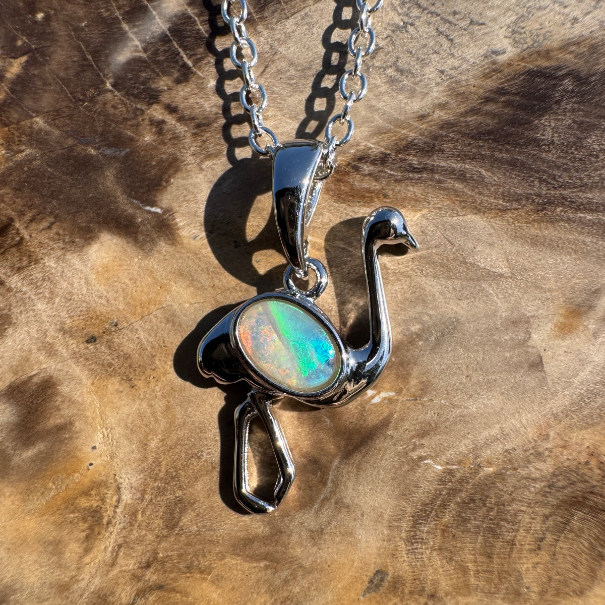 0.3ct Coober Pedy Opal Emu Pendant Necklace ~ 'Emu Plains' | 925 Sterling Silver | Solid Australian Opal