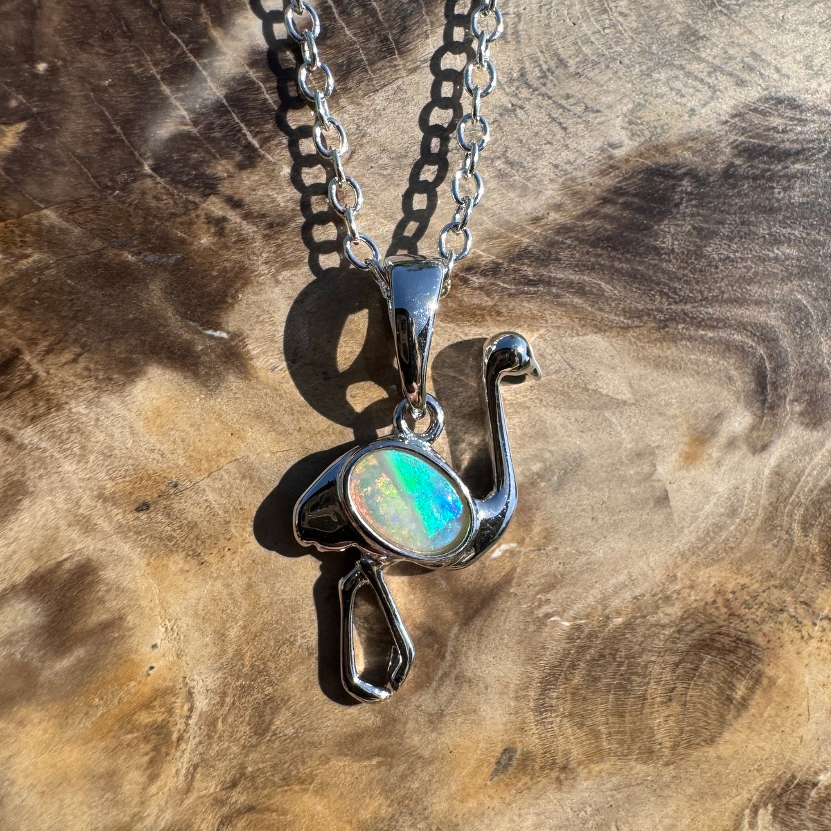 0.3ct Coober Pedy Opal Emu Pendant Necklace ~ 'Emu Plains' | 925 Sterling Silver | Solid Australian Opal