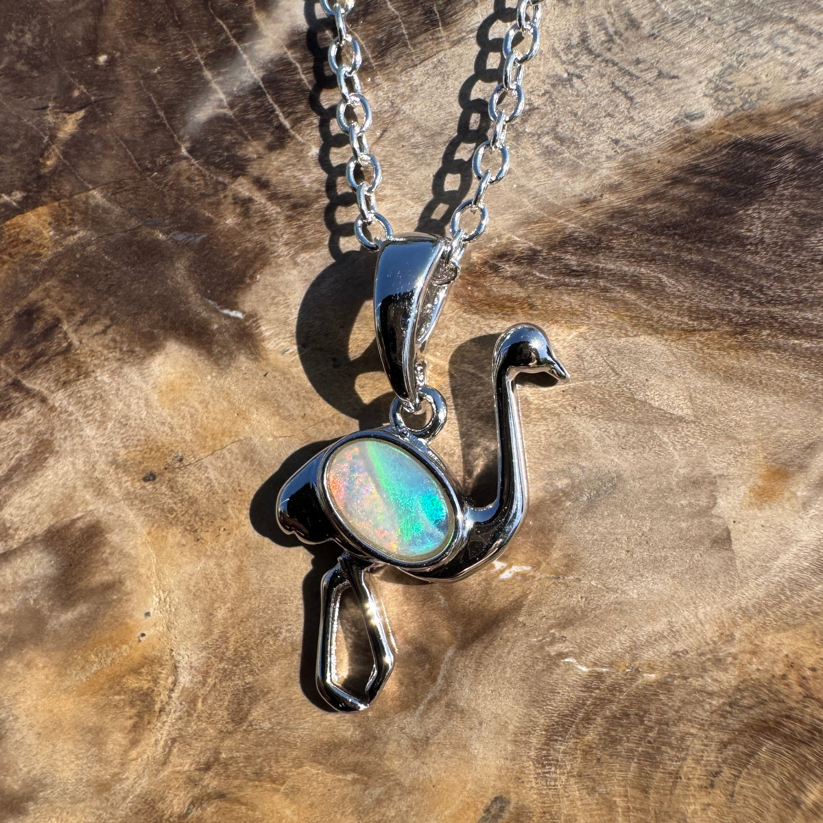 0.3ct Coober Pedy Opal Emu Pendant Necklace ~ 'Emu Plains' | 925 Sterling Silver | Solid Australian Opal