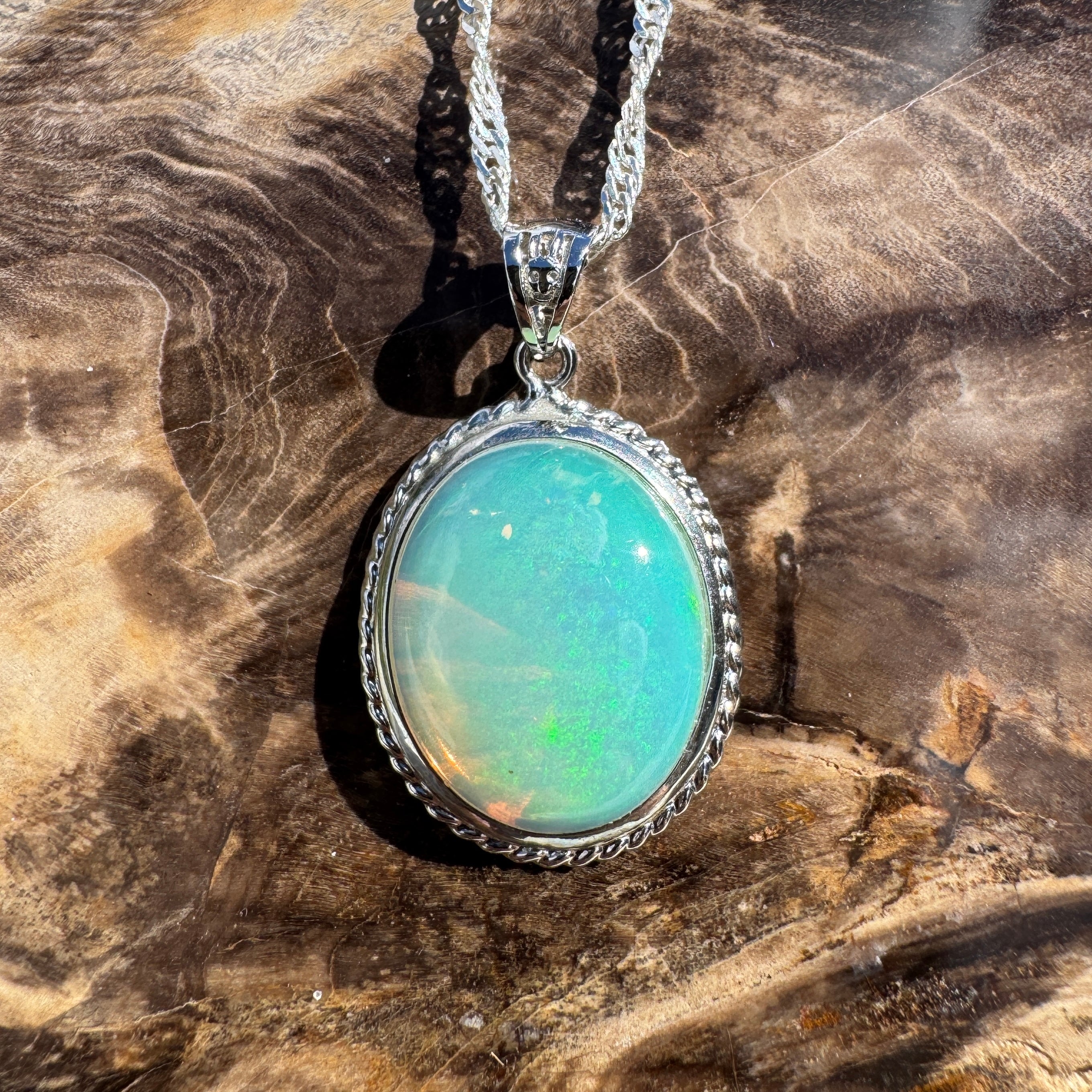 3.7ct Coober Pedy Opal Pendant Necklace ~ 'Coffin Bay Calm' | 925 Sterling Silver | Solid Australian Opal
