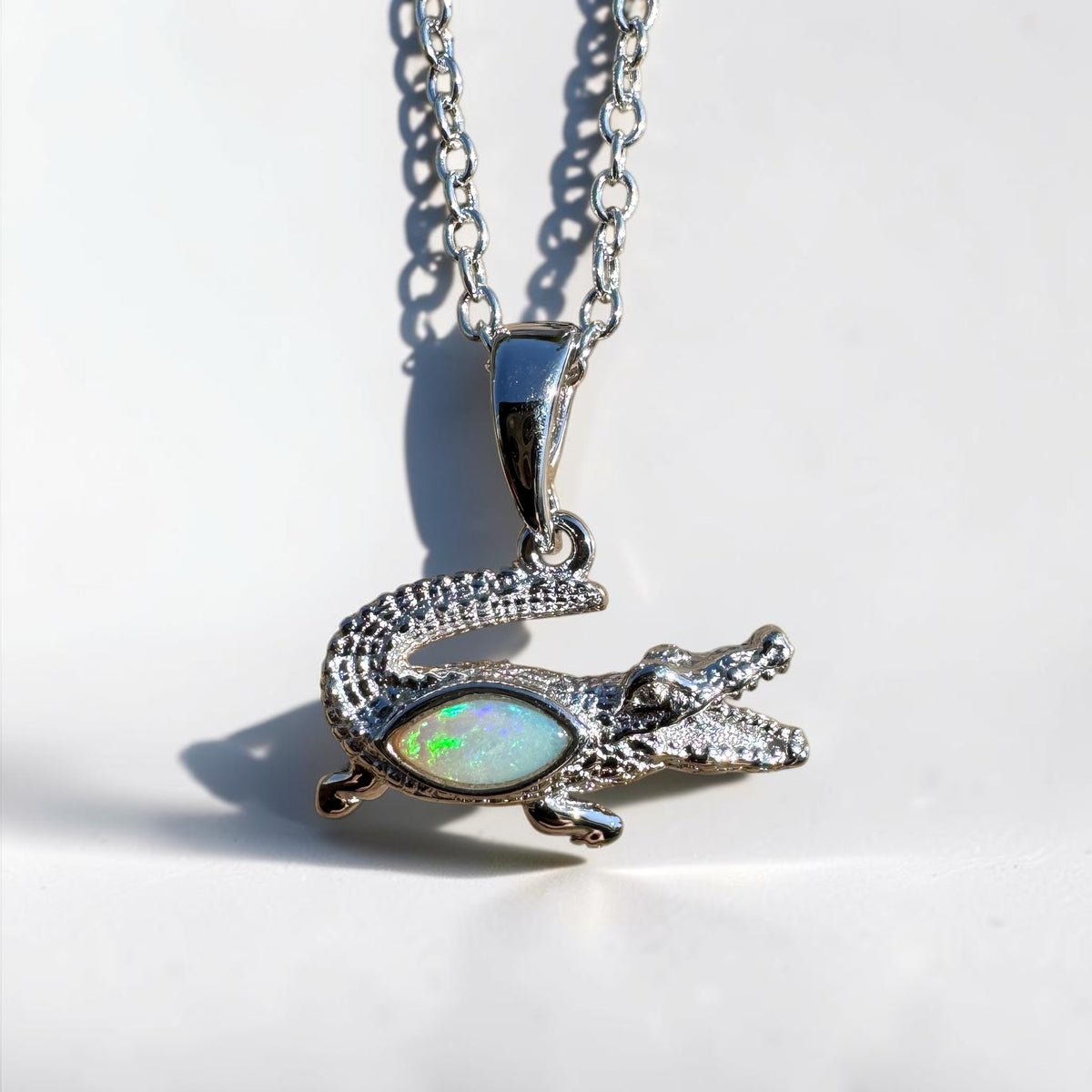 0.3ct Coober Pedy Opal Crocodile Pendant Necklace ~ 'Mary River Glow' | 925 Sterling Silver | Solid Australian Opal