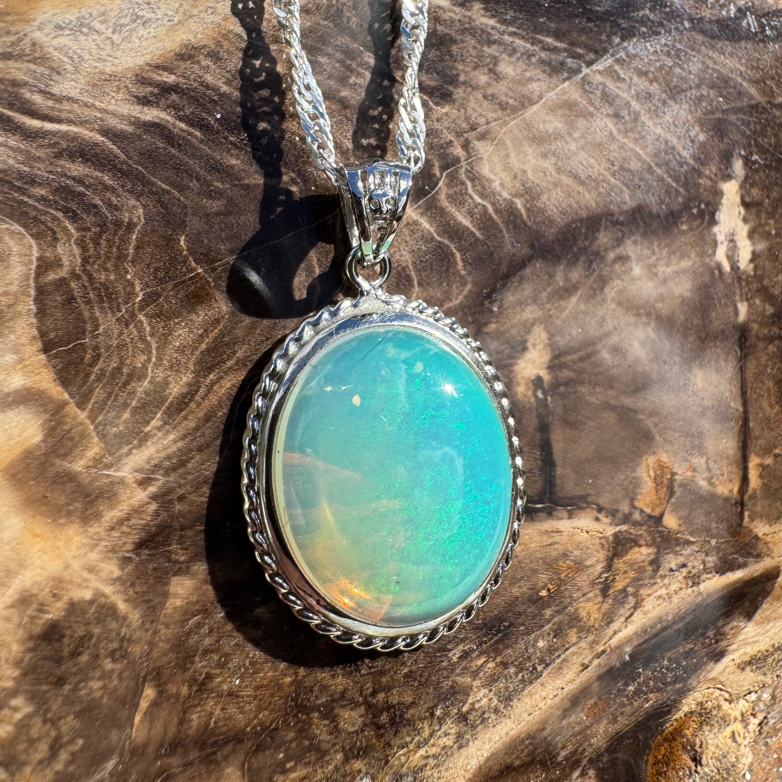 3.7ct Coober Pedy Opal Pendant Necklace ~ 'Coffin Bay Calm' | 925 Sterling Silver | Solid Australian Opal