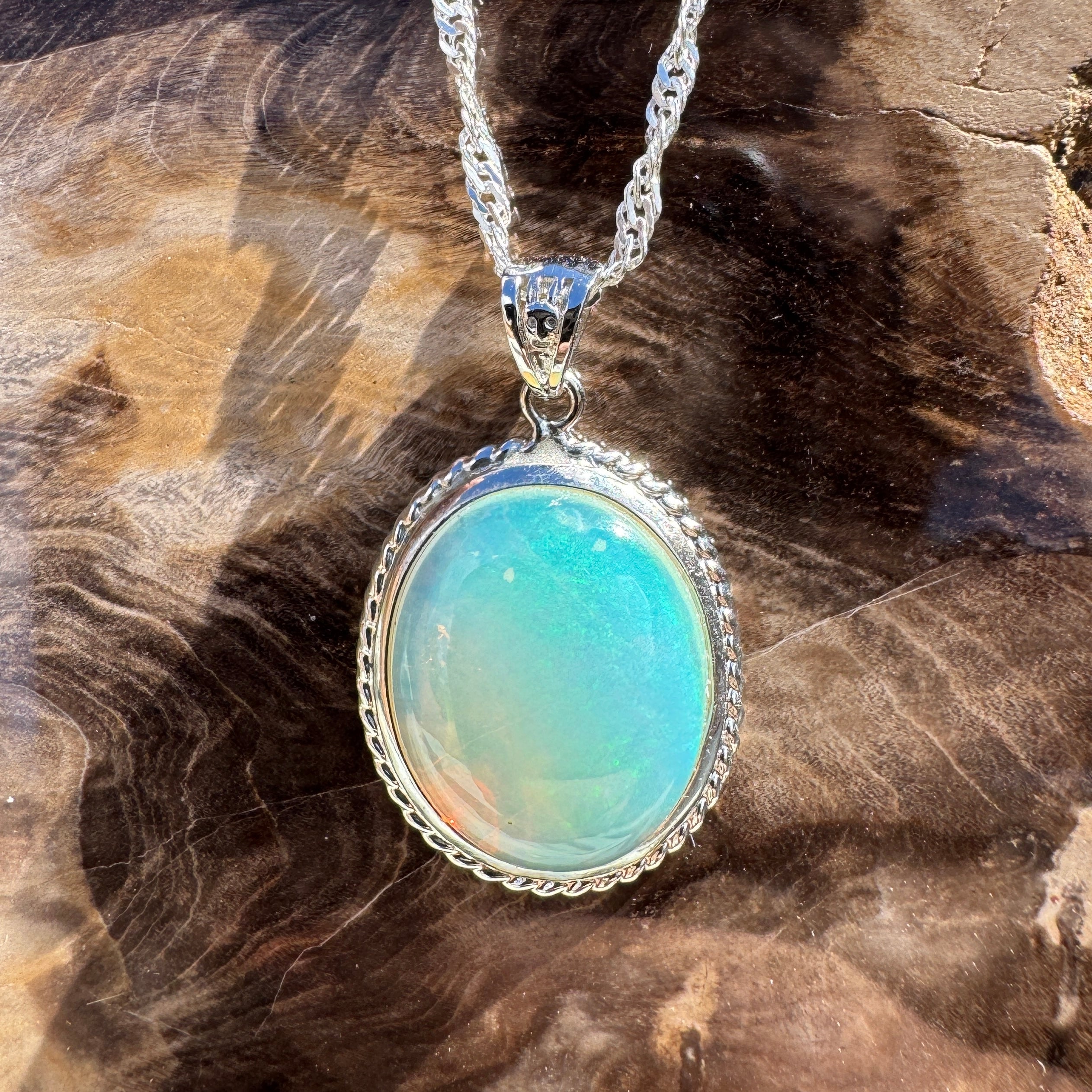 3.7ct Coober Pedy Opal Pendant Necklace ~ 'Coffin Bay Calm' | 925 Sterling Silver | Solid Australian Opal