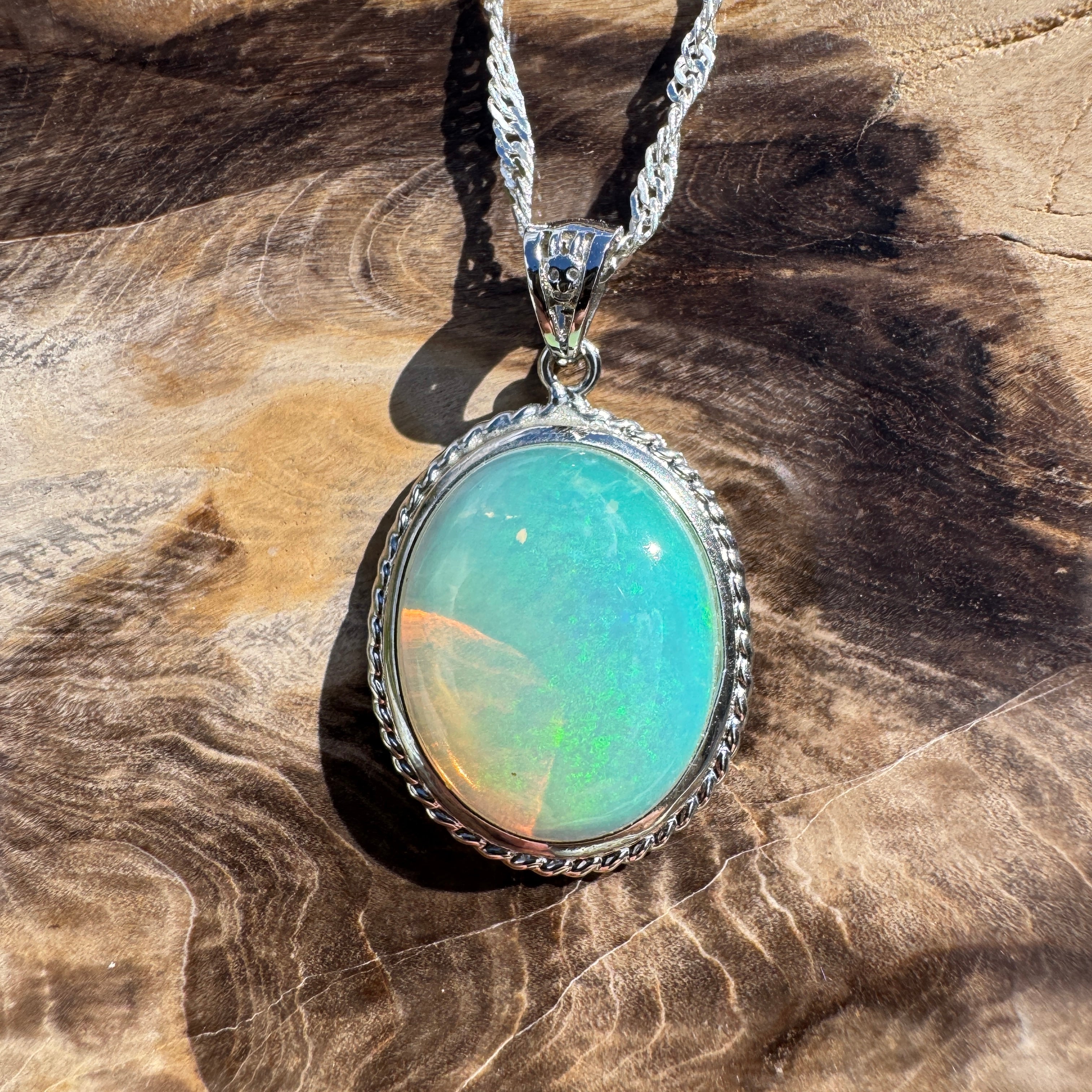 3.7ct Coober Pedy Opal Pendant Necklace ~ 'Coffin Bay Calm' | 925 Sterling Silver | Solid Australian Opal