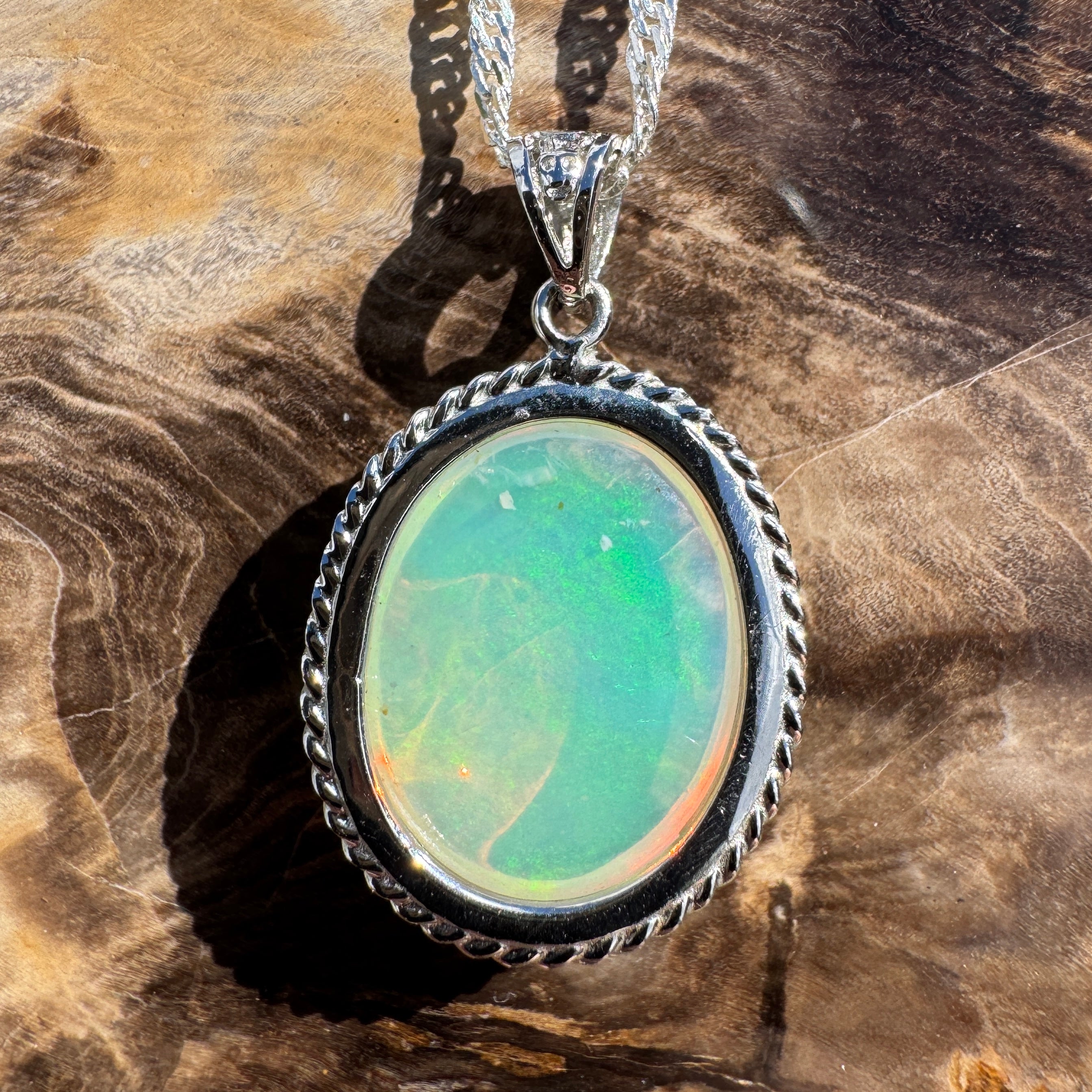 3.7ct Coober Pedy Opal Pendant Necklace ~ 'Coffin Bay Calm' | 925 Sterling Silver | Solid Australian Opal