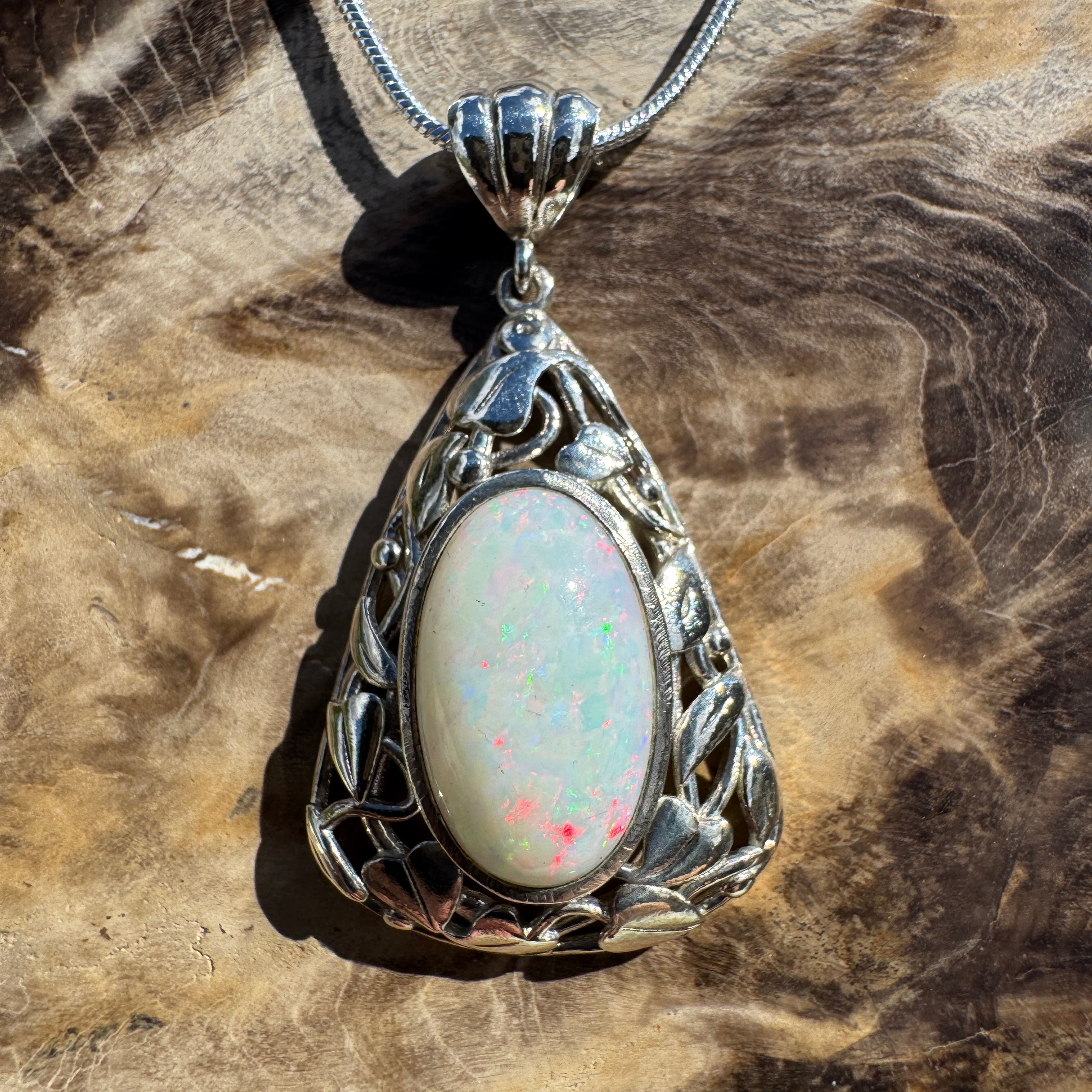 2.9ct Coober Pedy Opal Pendant Necklace ~ 'Coral Coast Fire' | 925 Sterling Silver | Solid Australian Opal