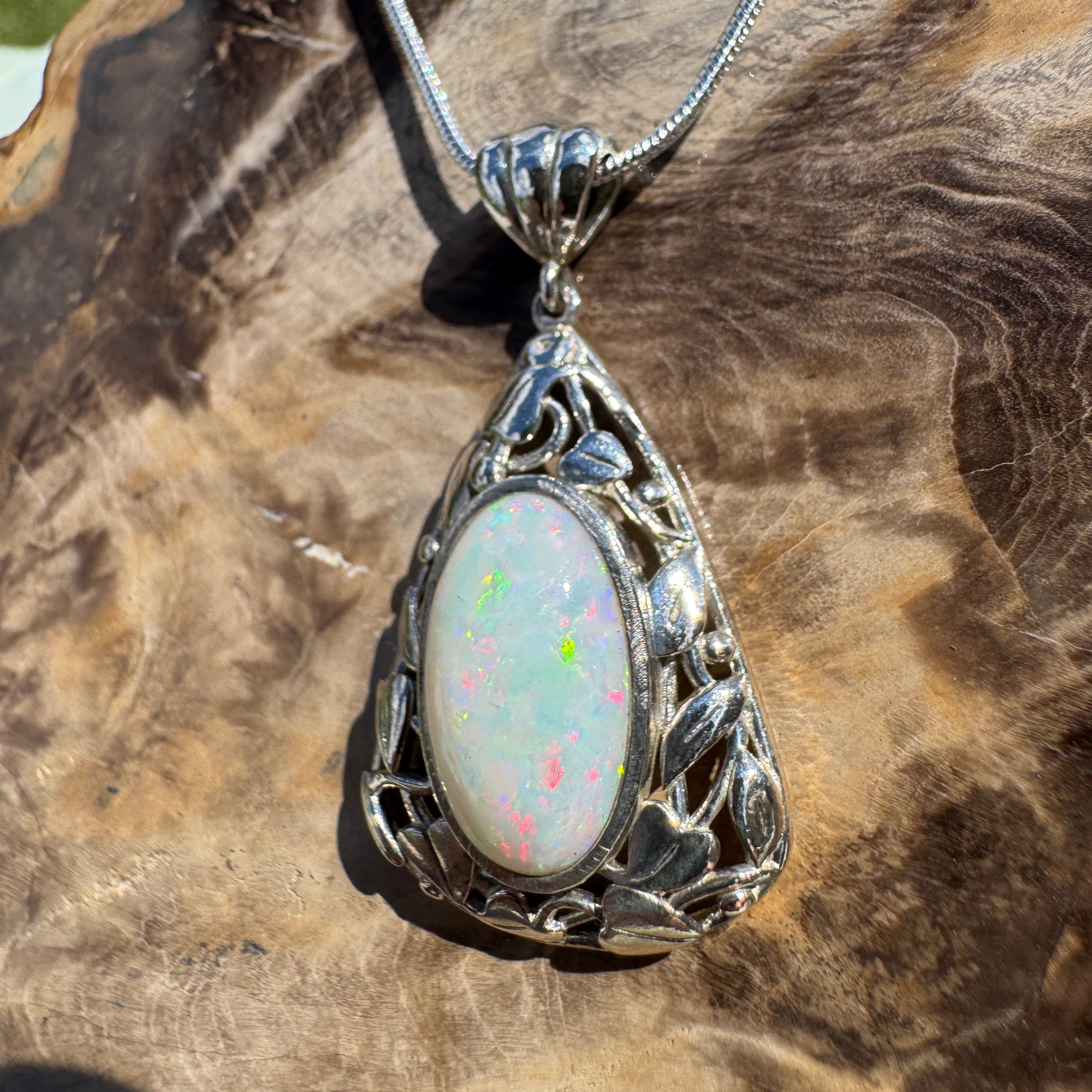 2.9ct Coober Pedy Opal Pendant Necklace ~ 'Coral Coast Fire' | 925 Sterling Silver | Solid Australian Opal