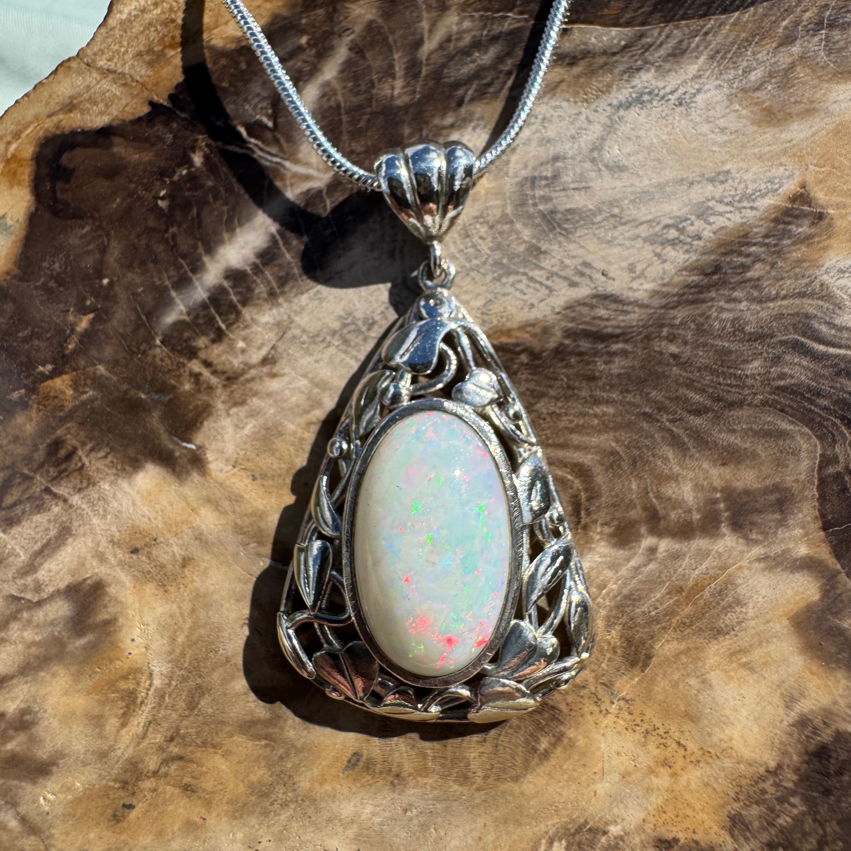 2.9ct Coober Pedy Opal Pendant Necklace ~ 'Coral Coast Fire' | 925 Sterling Silver | Solid Australian Opal