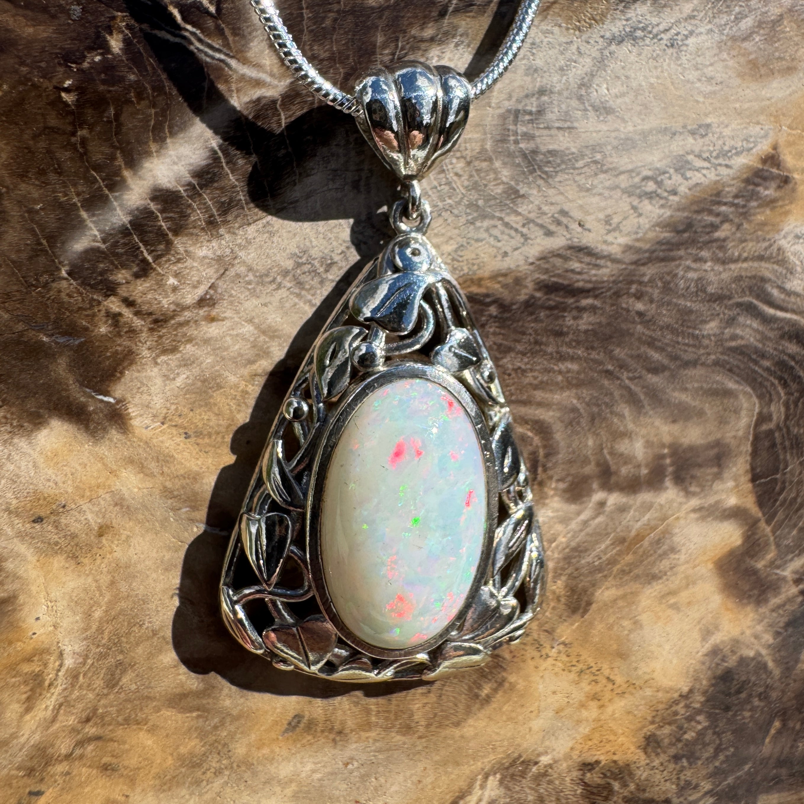 2.9ct Coober Pedy Opal Pendant Necklace ~ 'Coral Coast Fire' | 925 Sterling Silver | Solid Australian Opal
