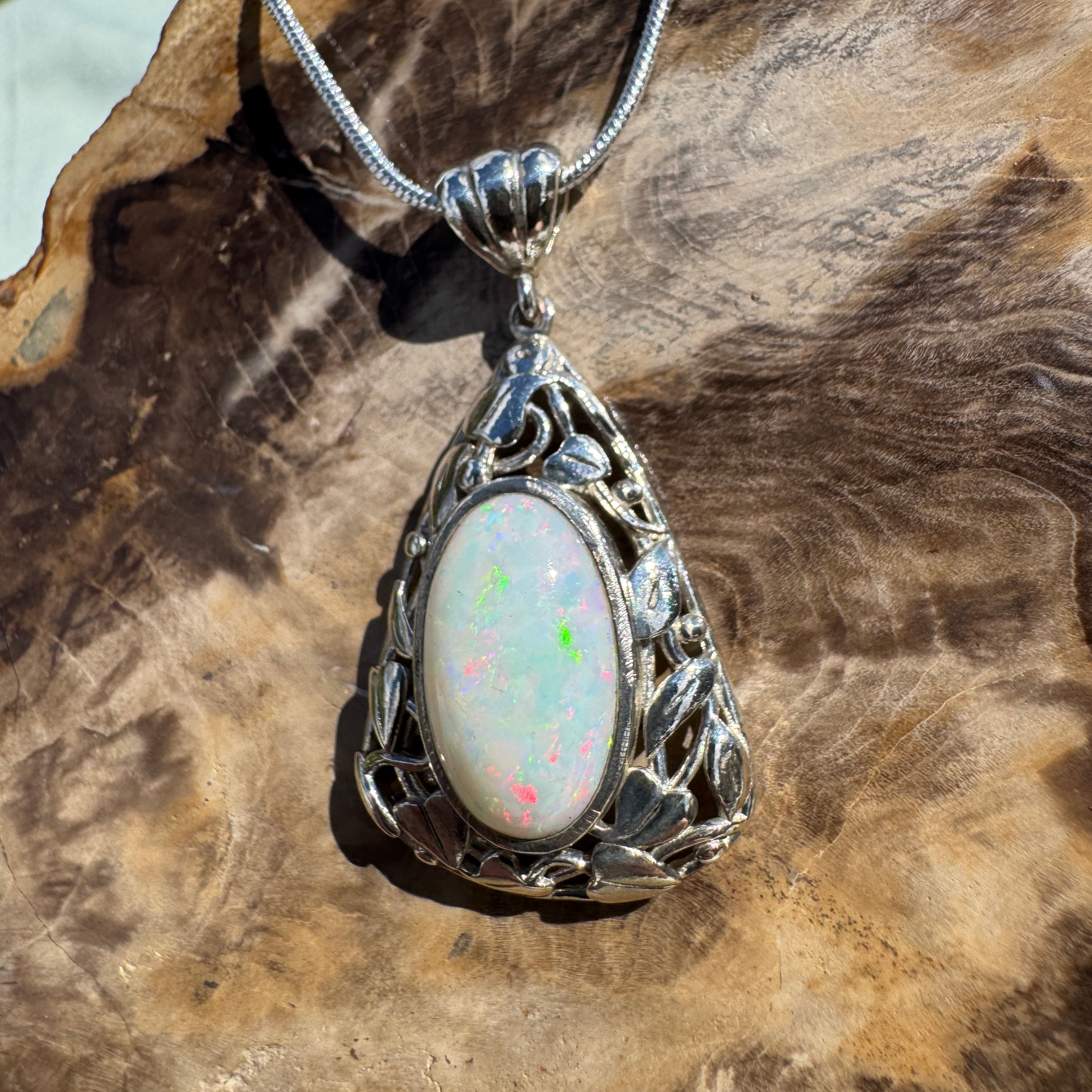 2.9ct Coober Pedy Opal Pendant Necklace ~ 'Coral Coast Fire' | 925 Sterling Silver | Solid Australian Opal