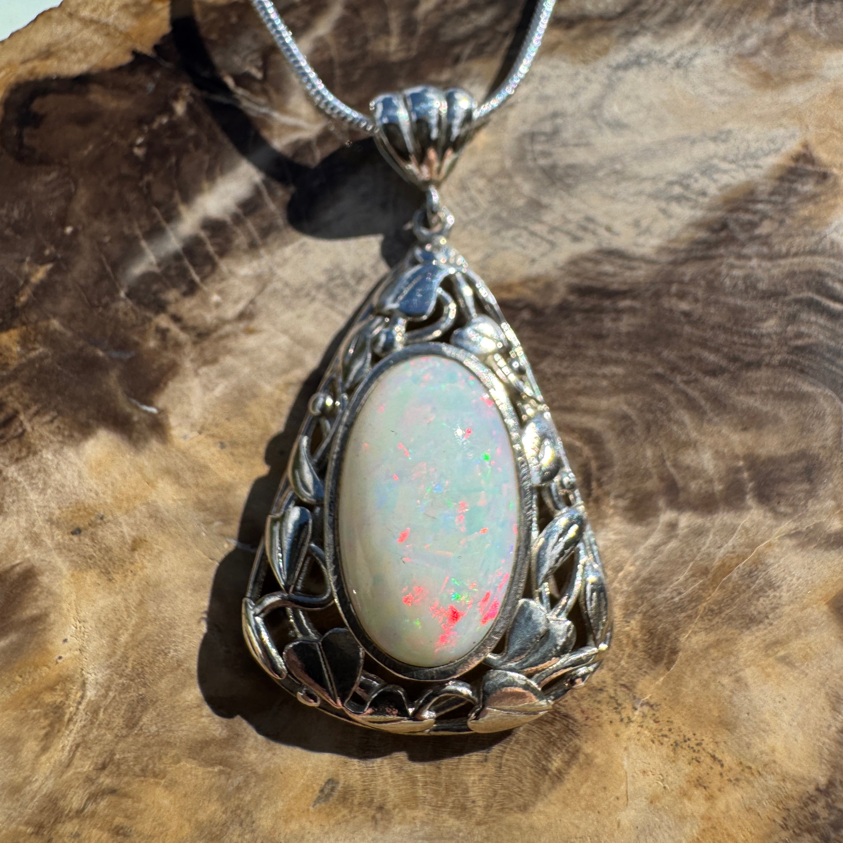 2.9ct Coober Pedy Opal Pendant Necklace ~ 'Coral Coast Fire' | 925 Sterling Silver | Solid Australian Opal