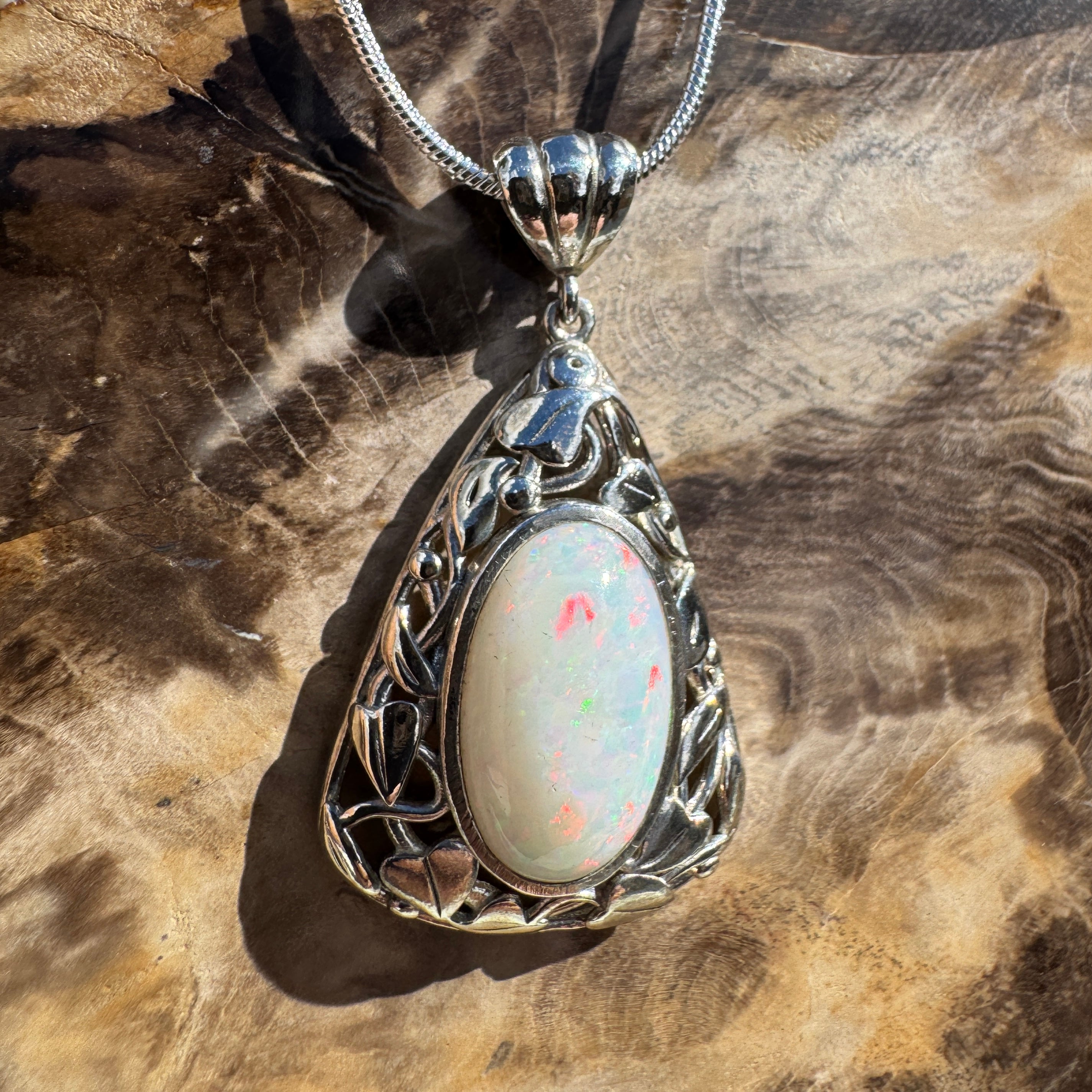 2.9ct Coober Pedy Opal Pendant Necklace ~ 'Coral Coast Fire' | 925 Sterling Silver | Solid Australian Opal
