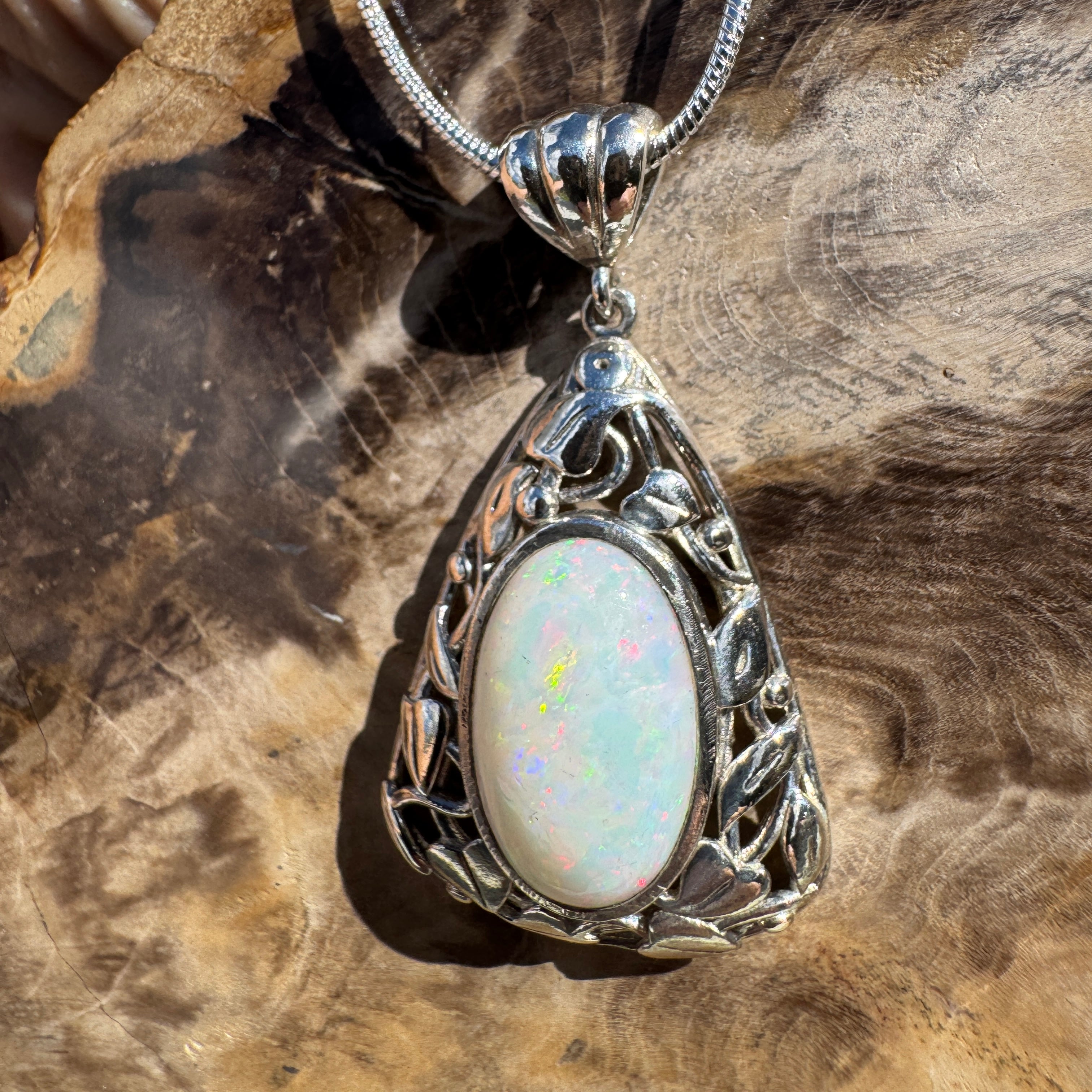 2.9ct Coober Pedy Opal Pendant Necklace ~ 'Coral Coast Fire' | 925 Sterling Silver | Solid Australian Opal