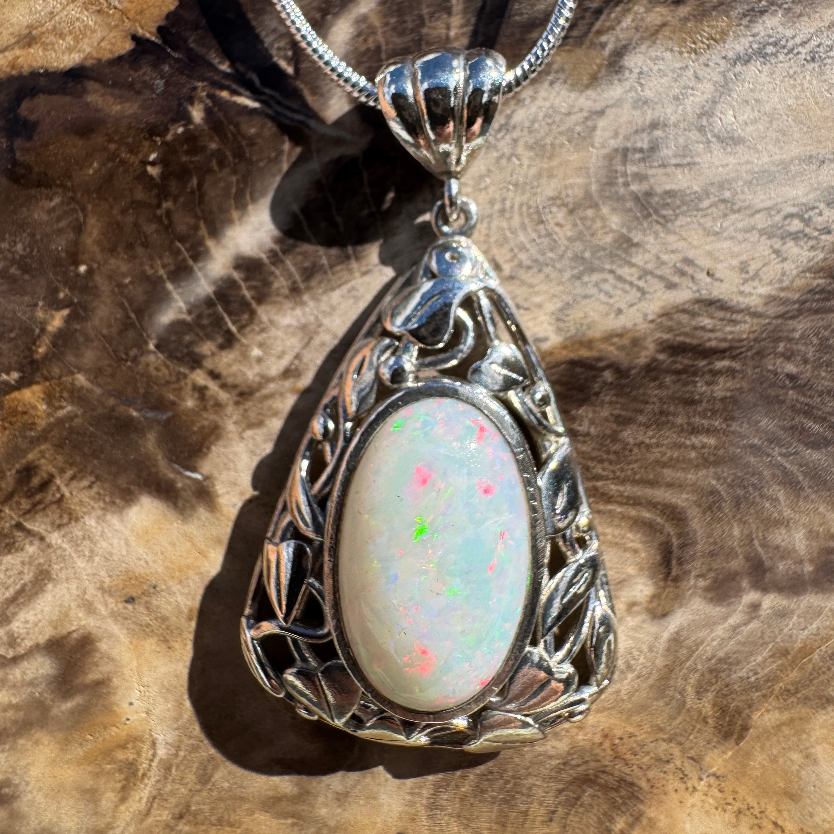 2.9ct Coober Pedy Opal Pendant Necklace ~ 'Coral Coast Fire' | 925 Sterling Silver | Solid Australian Opal