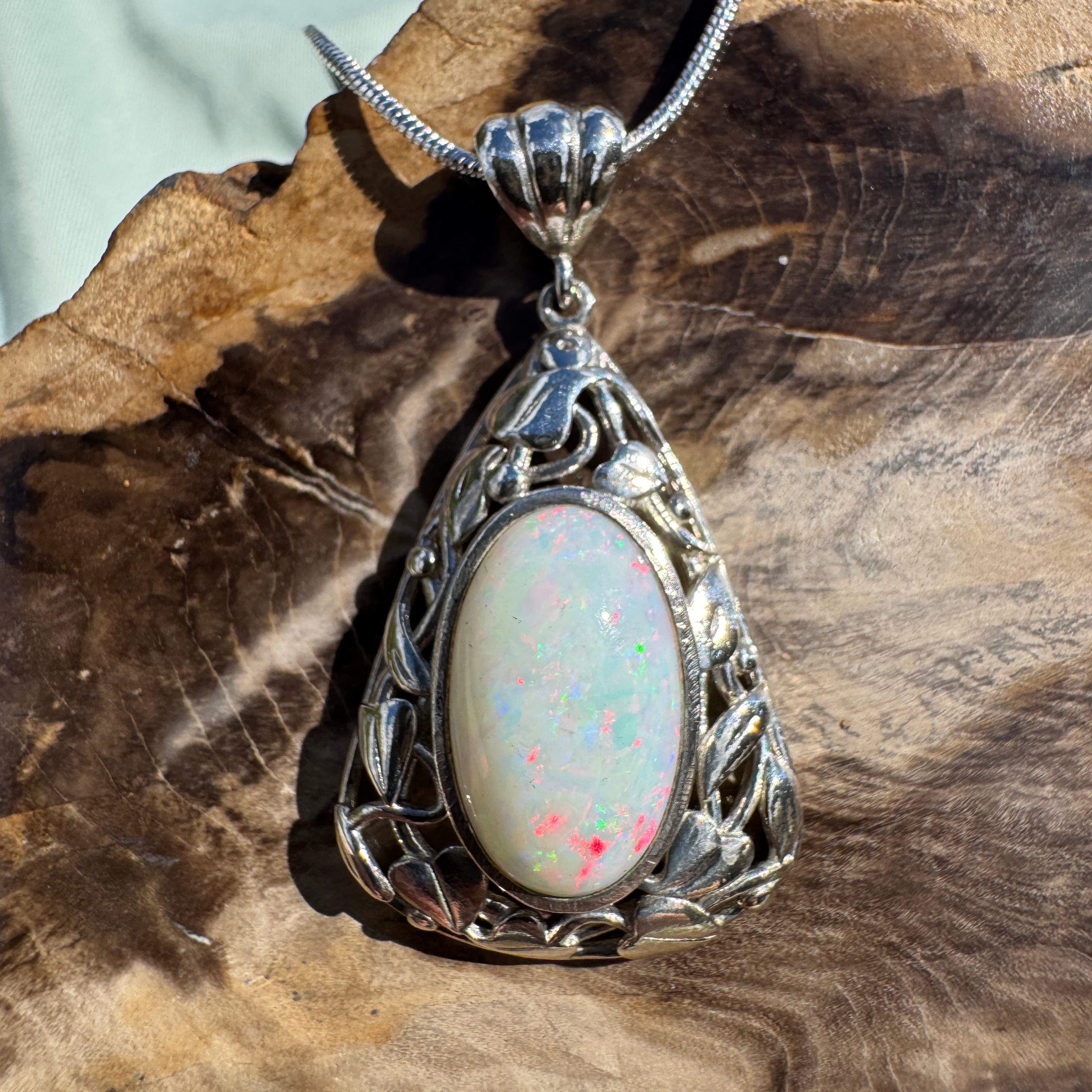 2.9ct Coober Pedy Opal Pendant Necklace ~ 'Coral Coast Fire' | 925 Sterling Silver | Solid Australian Opal