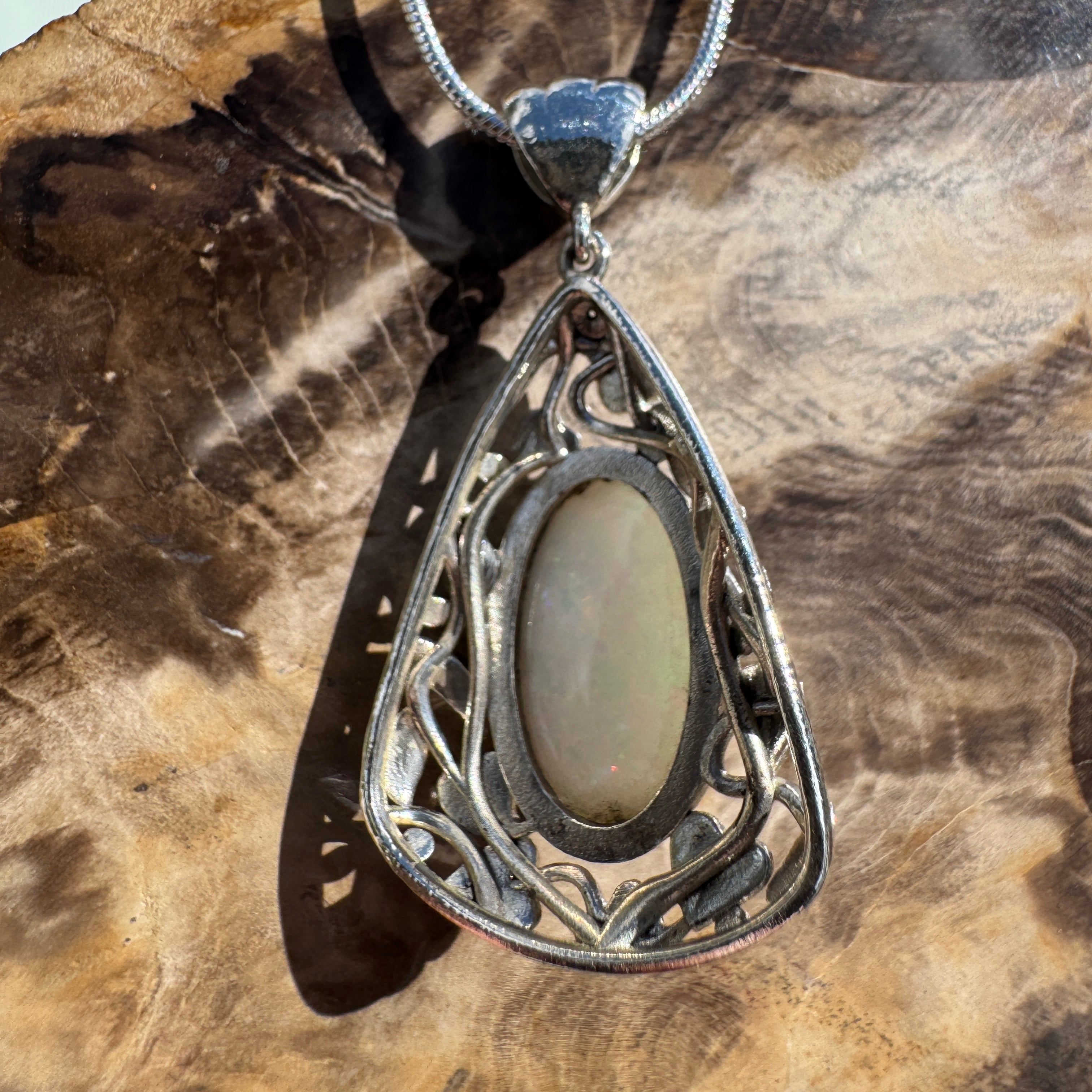 2.9ct Coober Pedy Opal Pendant Necklace ~ 'Coral Coast Fire' | 925 Sterling Silver | Solid Australian Opal