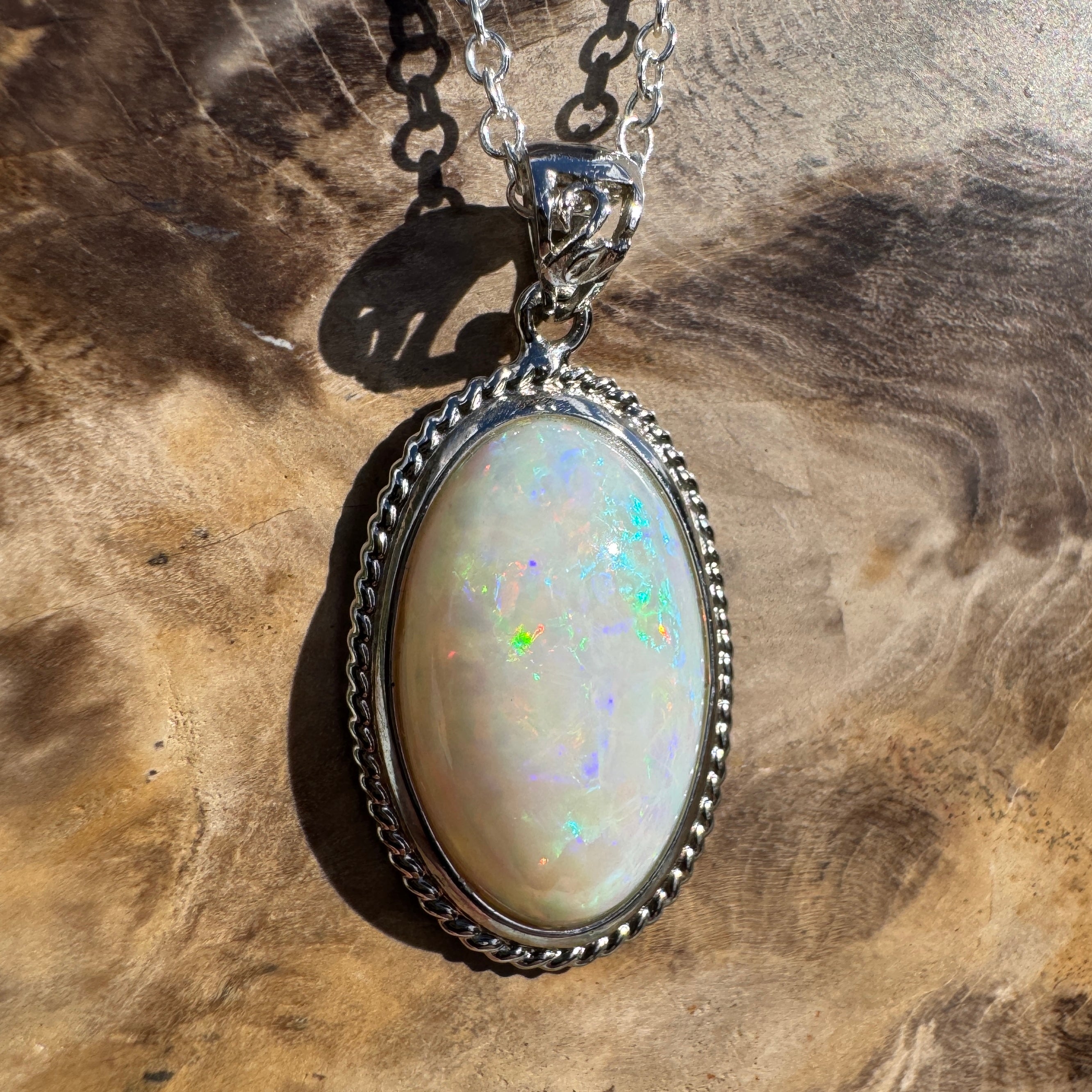 3.9ct Coober Pedy Opal Pendant Necklace ~ 'Exmouth Gulf Flare' | 925 Sterling Silver | Solid Australian Opal