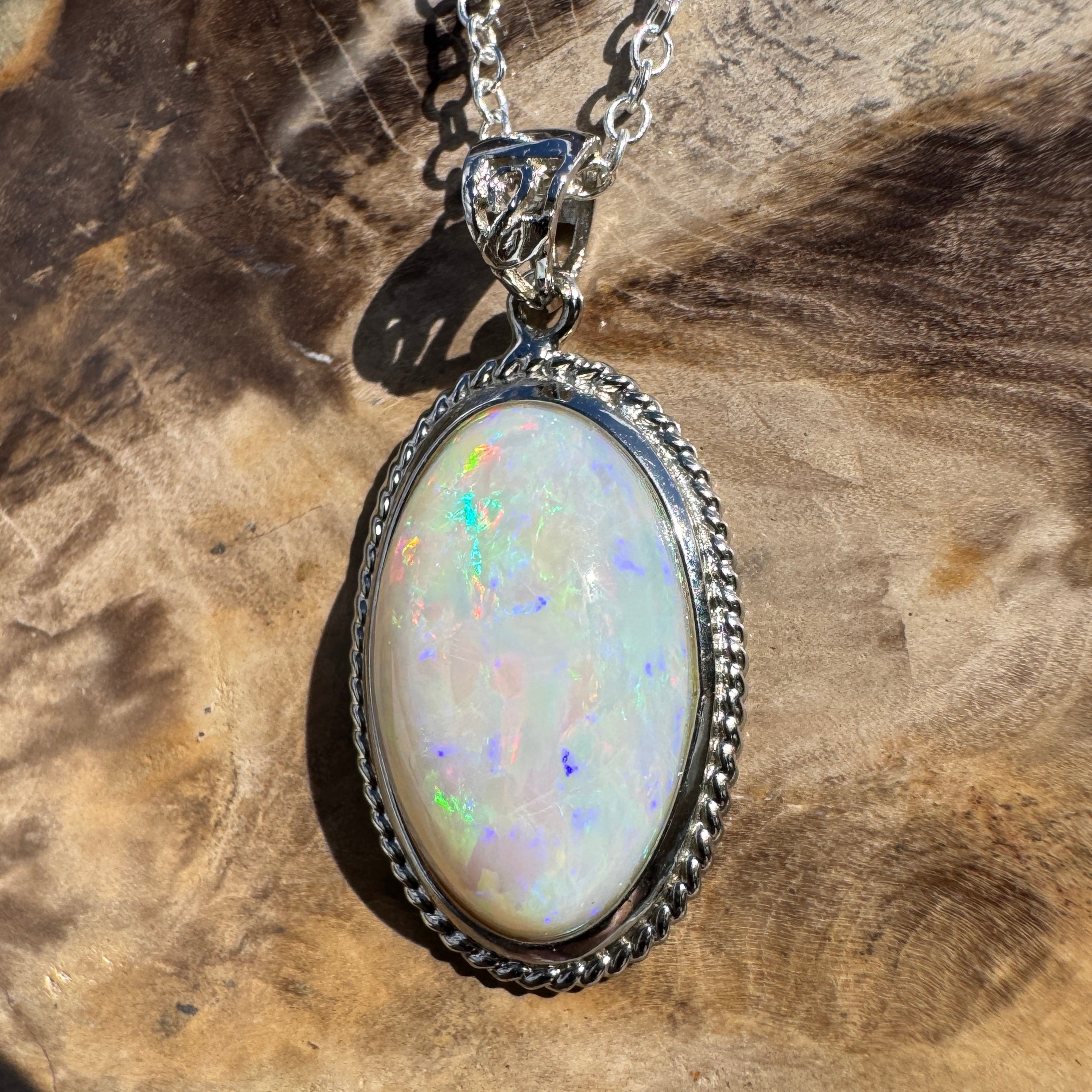3.9ct Coober Pedy Opal Pendant Necklace ~ 'Exmouth Gulf Flare' | 925 Sterling Silver | Solid Australian Opal